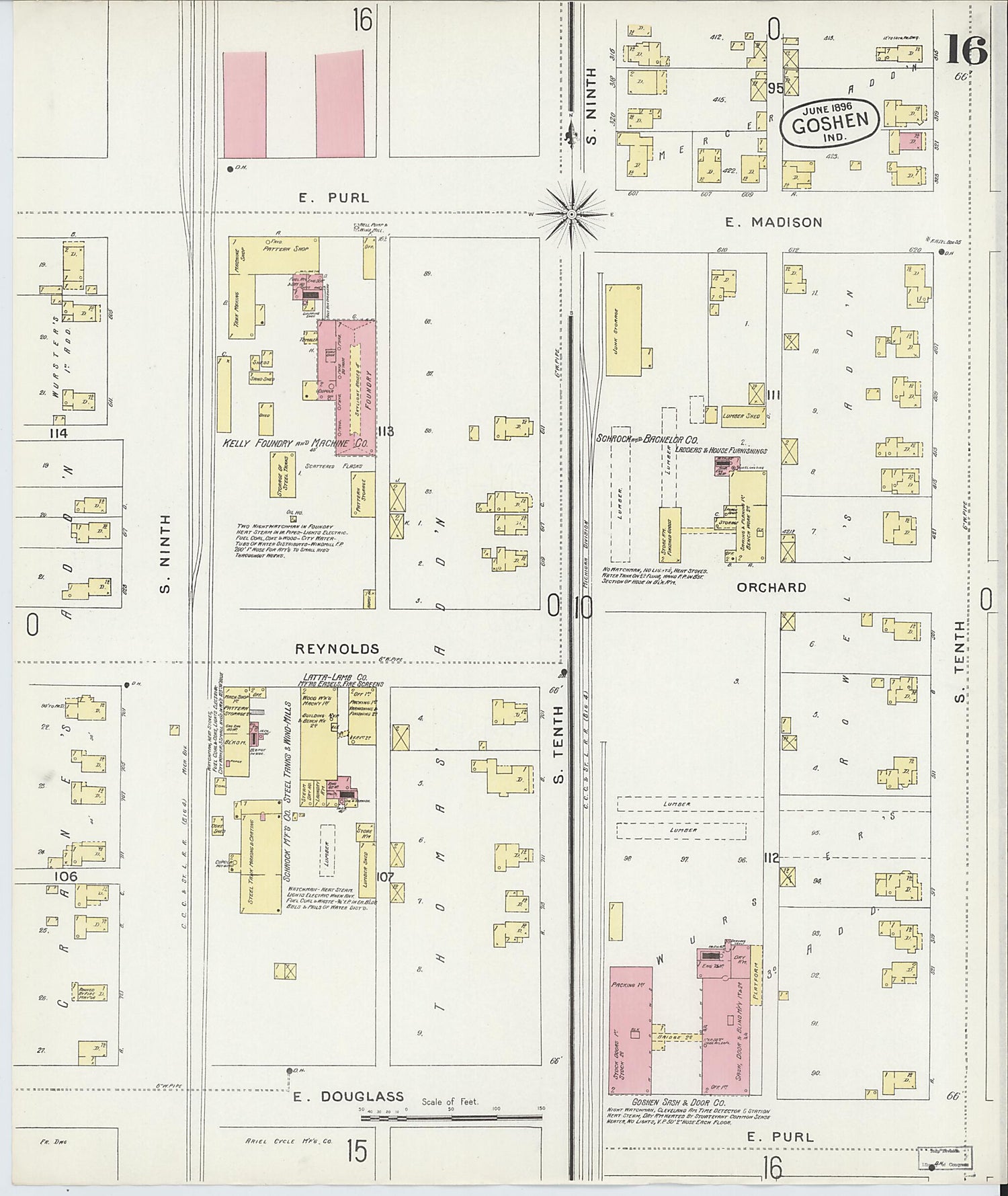 This old map of Goshen, Elkhart County, Indiana was created by Sanborn Map Company in 1896