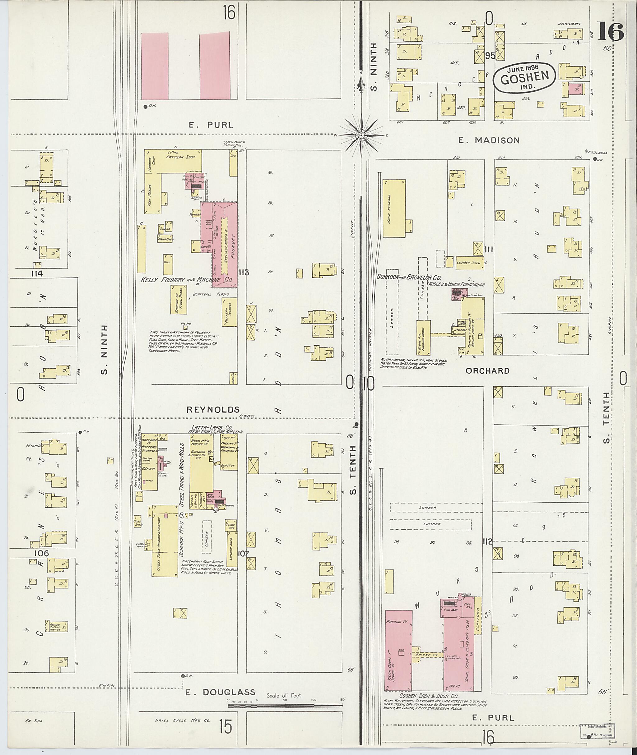 This old map of Goshen, Elkhart County, Indiana was created by Sanborn Map Company in 1896