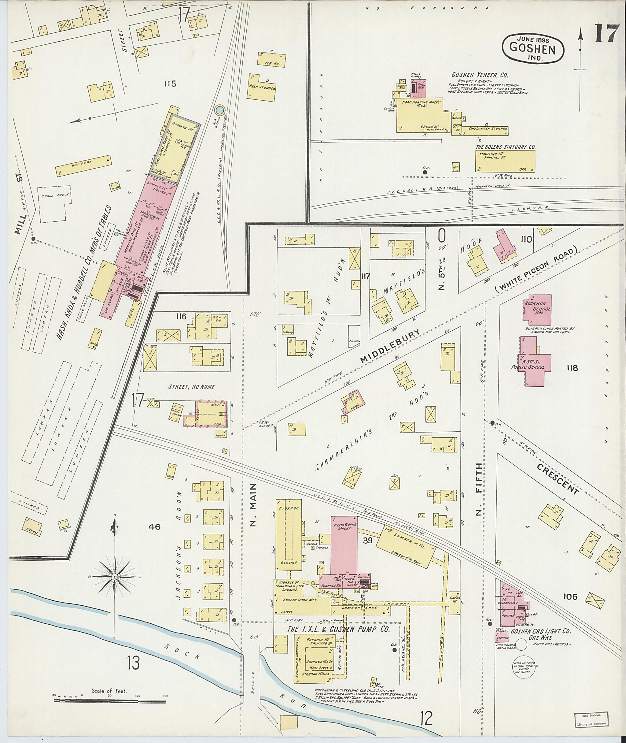 This old map of Goshen, Elkhart County, Indiana was created by Sanborn Map Company in 1896