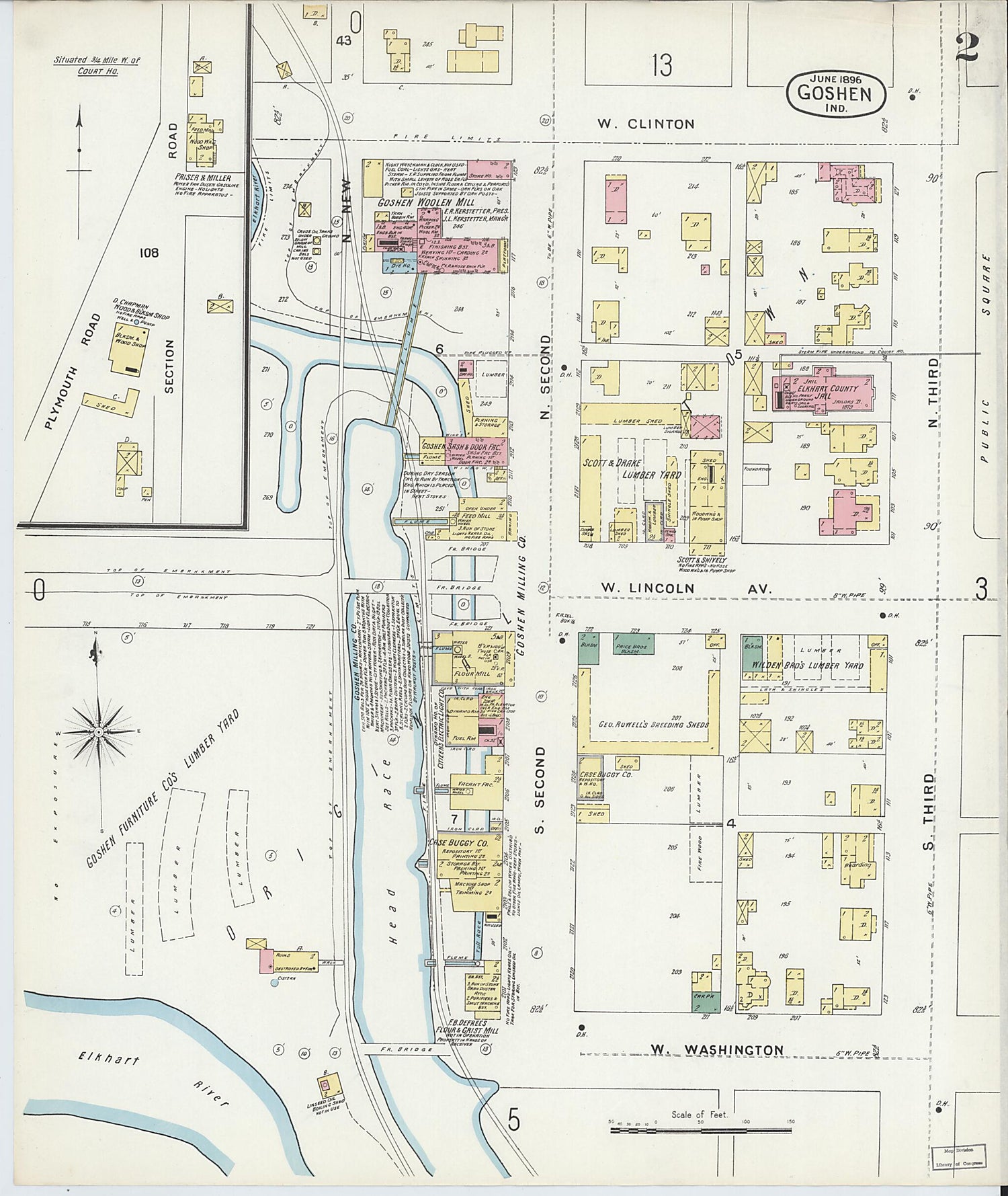 This old map of Goshen, Elkhart County, Indiana was created by Sanborn Map Company in 1896