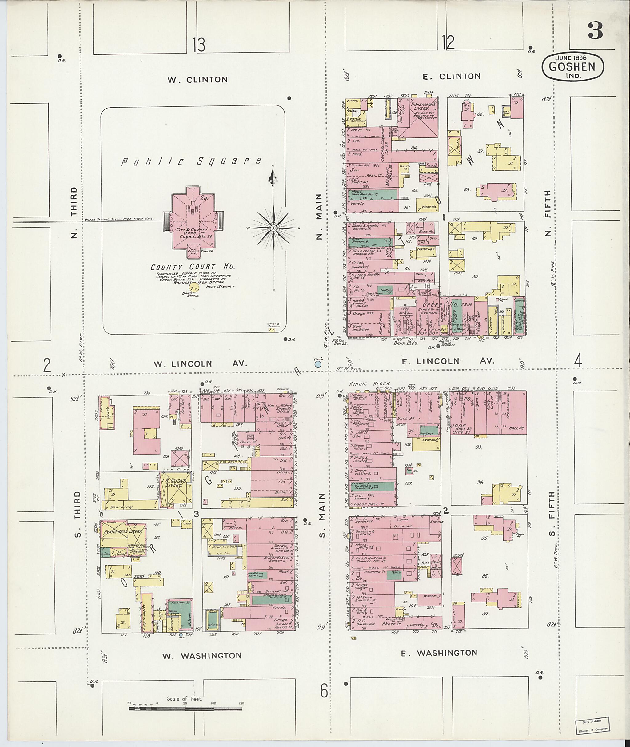 This old map of Goshen, Elkhart County, Indiana was created by Sanborn Map Company in 1896