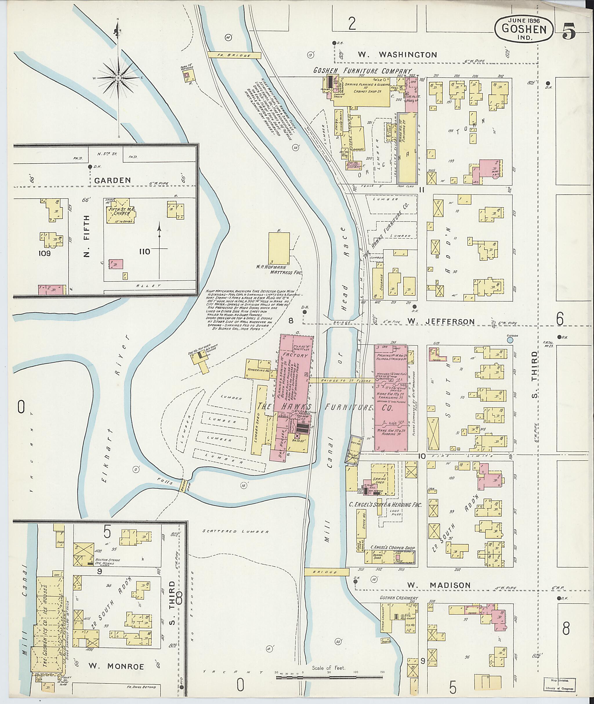 This old map of Goshen, Elkhart County, Indiana was created by Sanborn Map Company in 1896