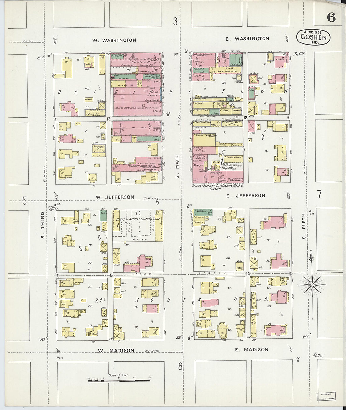 This old map of Goshen, Elkhart County, Indiana was created by Sanborn Map Company in 1896