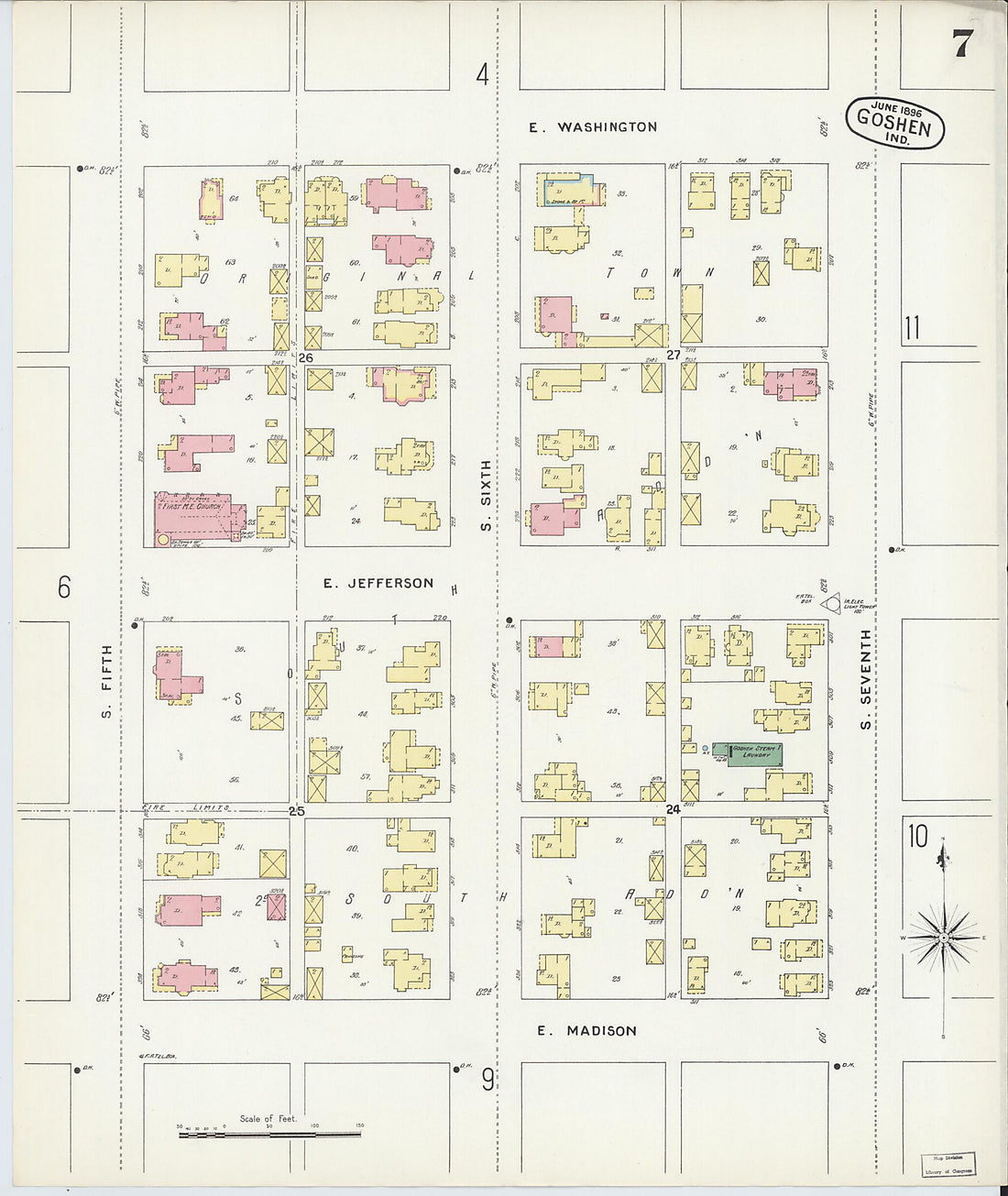 This old map of Goshen, Elkhart County, Indiana was created by Sanborn Map Company in 1896