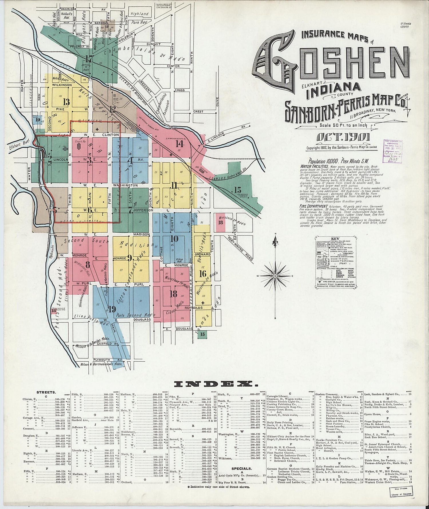 This old map of Goshen, Elkhart County, Indiana was created by Sanborn Map Company in 1901