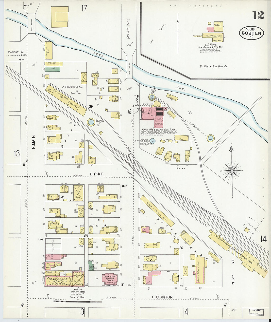 This old map of Goshen, Elkhart County, Indiana was created by Sanborn Map Company in 1901