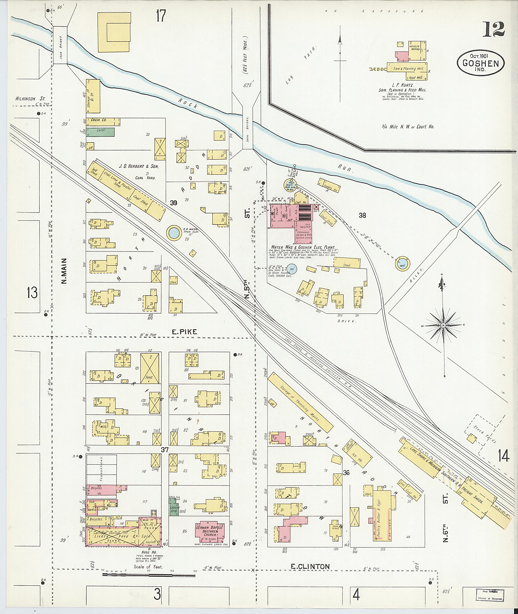 This old map of Goshen, Elkhart County, Indiana was created by Sanborn Map Company in 1901