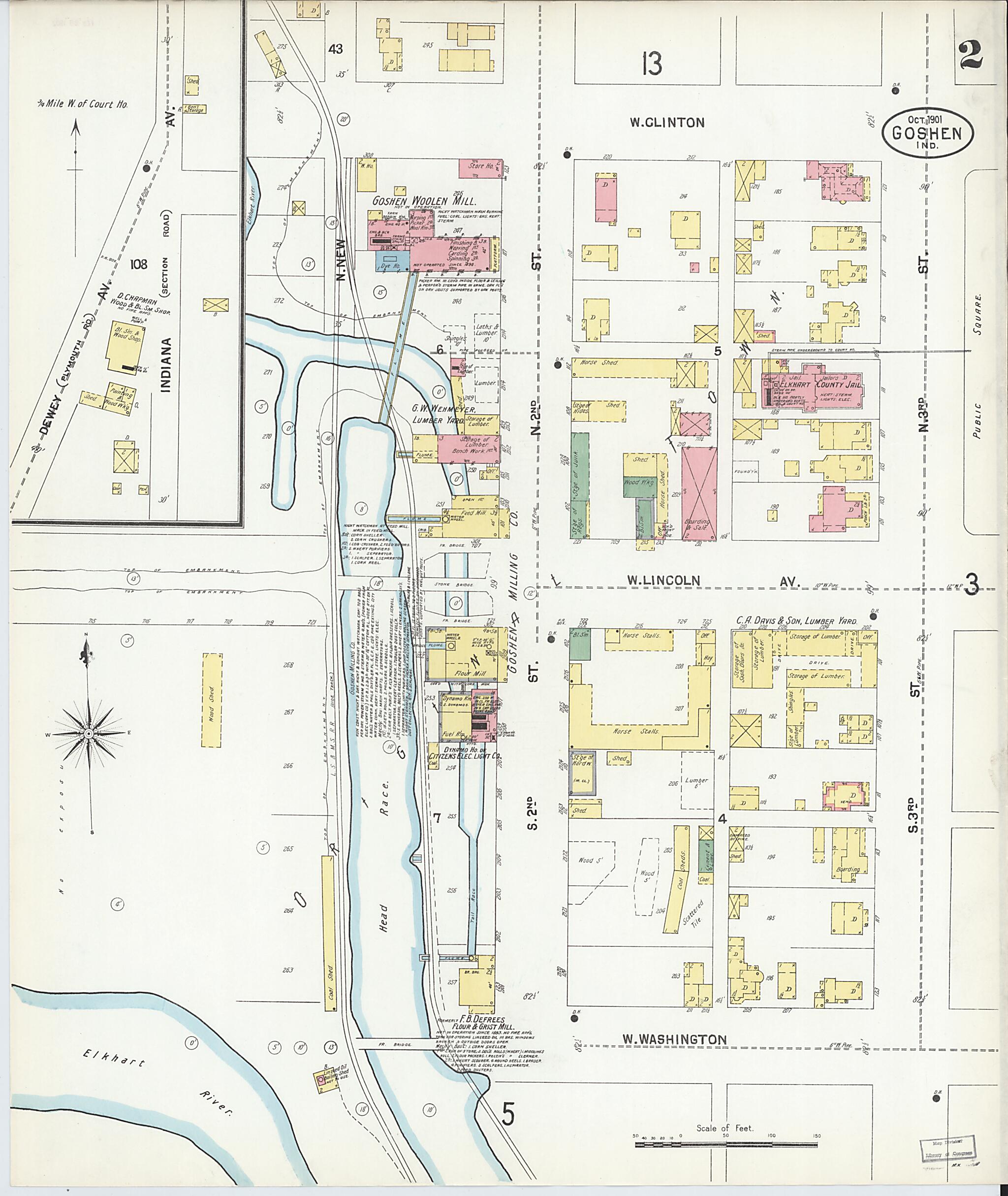 This old map of Goshen, Elkhart County, Indiana was created by Sanborn Map Company in 1901