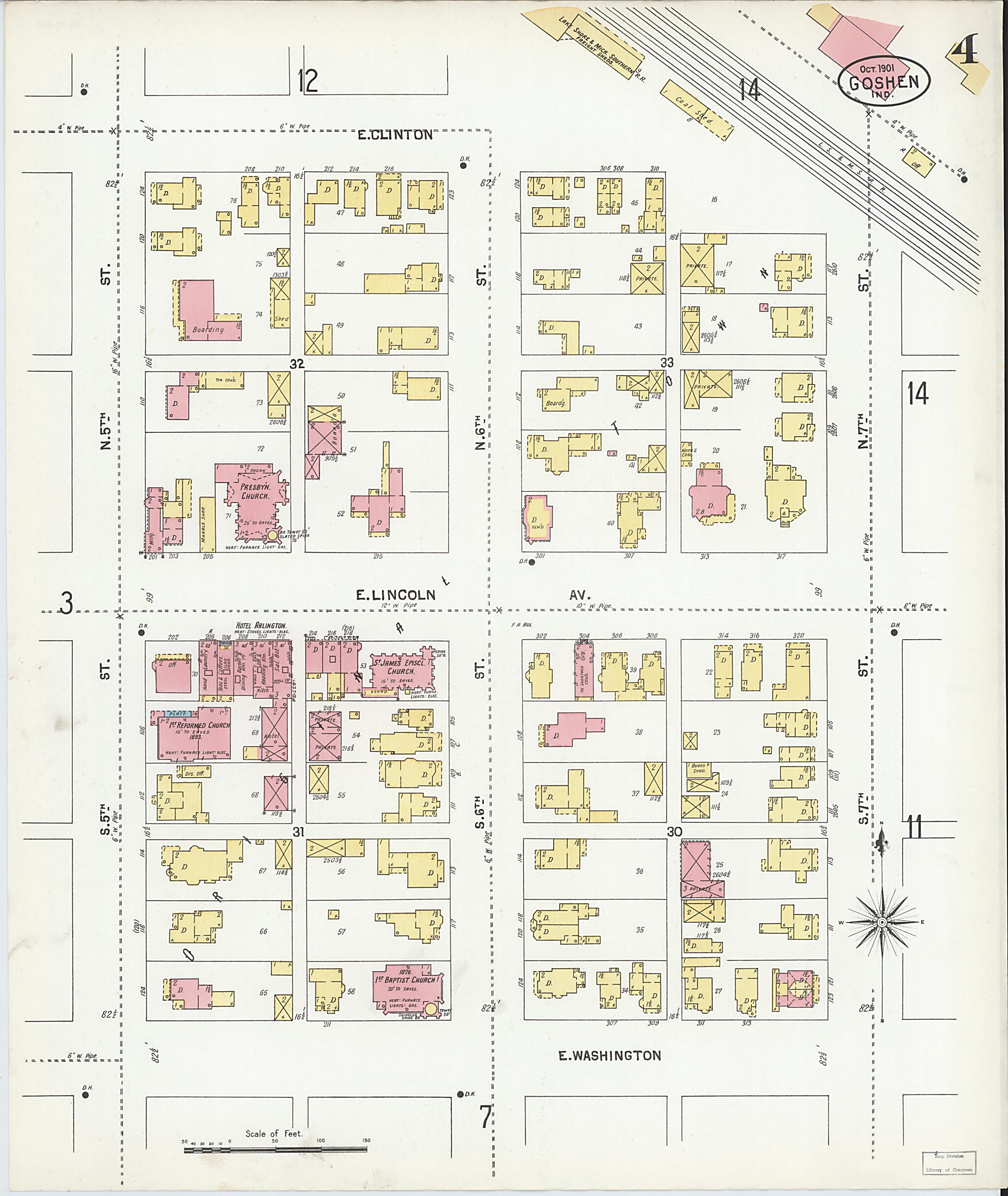 This old map of Goshen, Elkhart County, Indiana was created by Sanborn Map Company in 1901