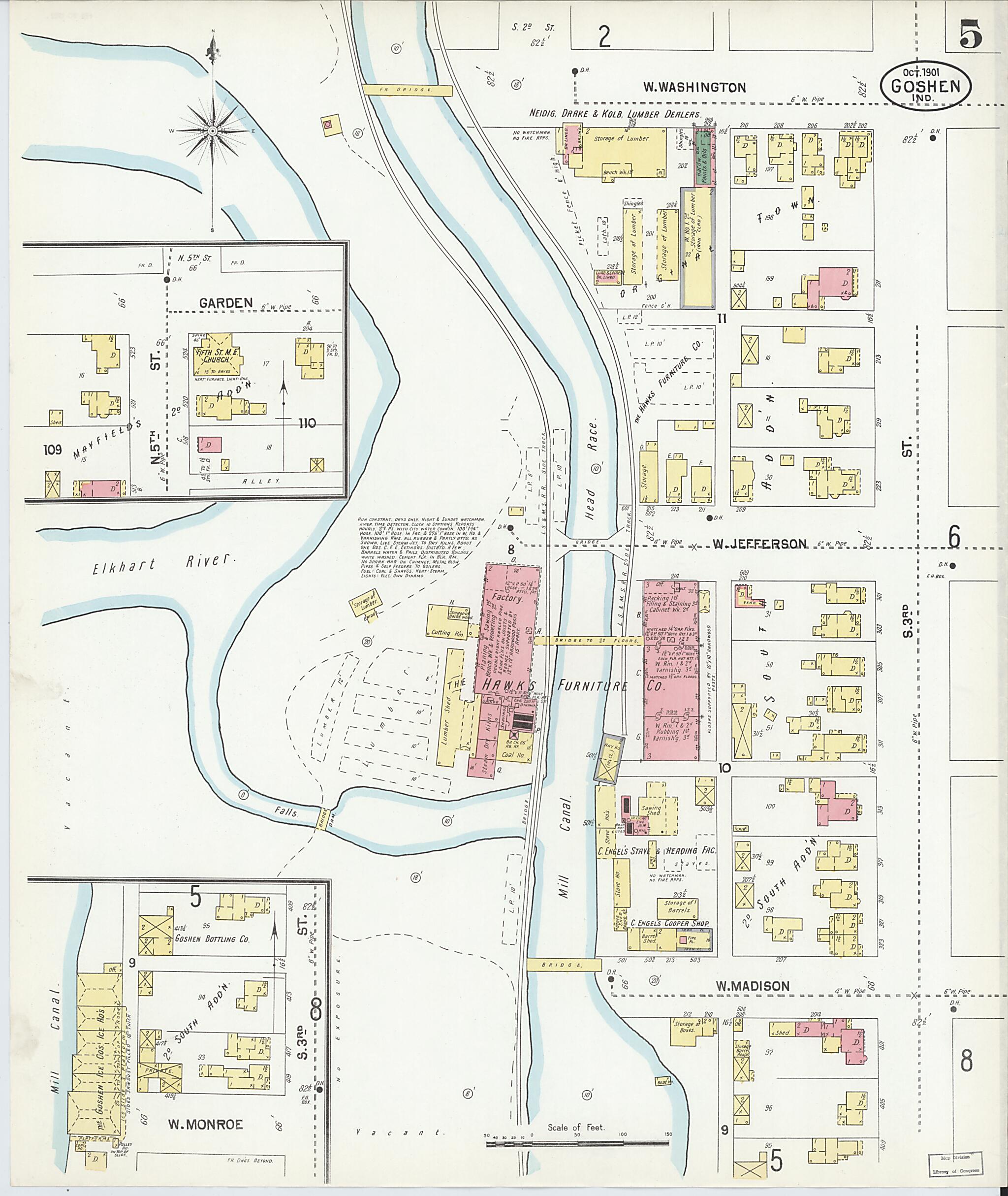 This old map of Goshen, Elkhart County, Indiana was created by Sanborn Map Company in 1901