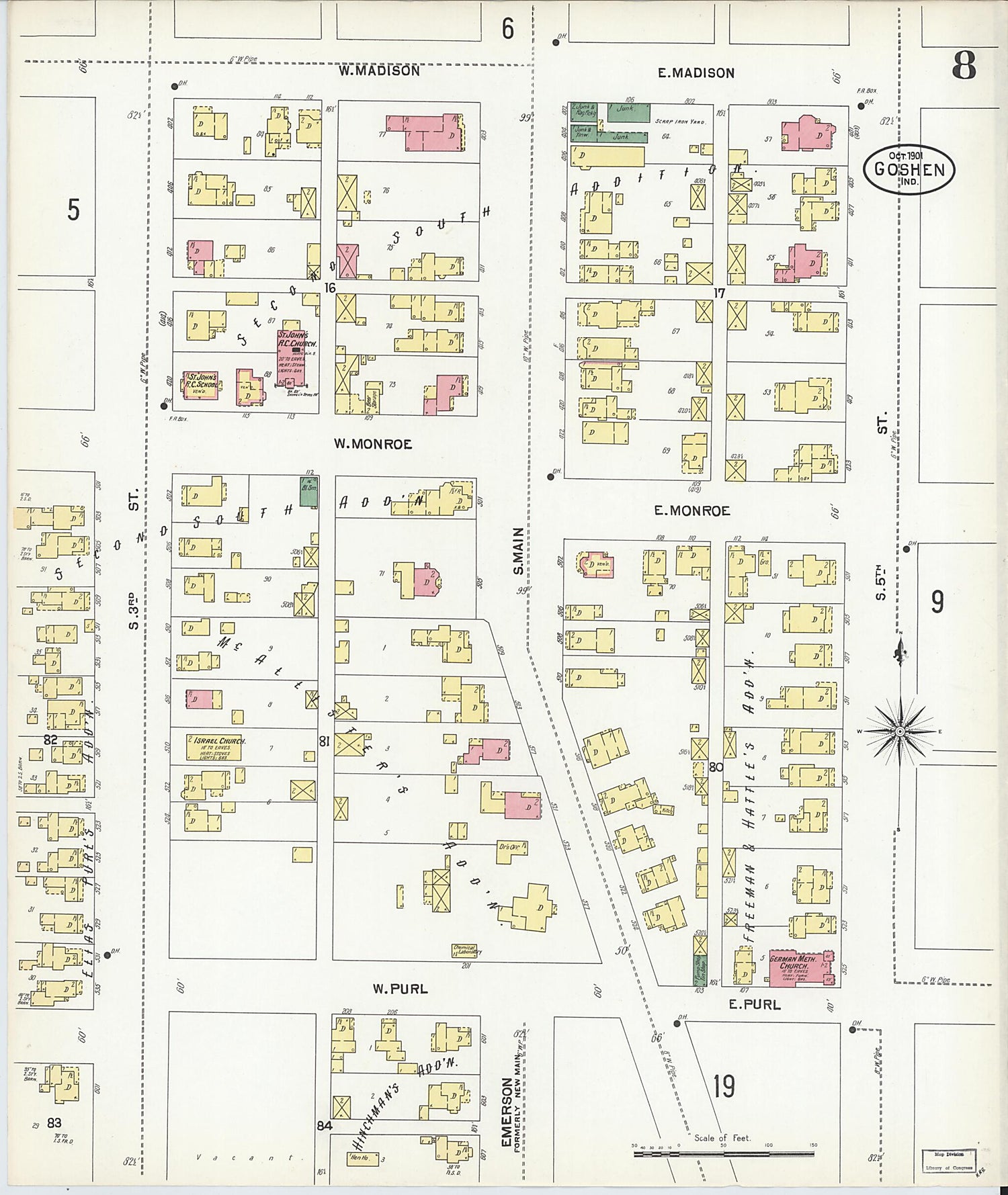 This old map of Goshen, Elkhart County, Indiana was created by Sanborn Map Company in 1901