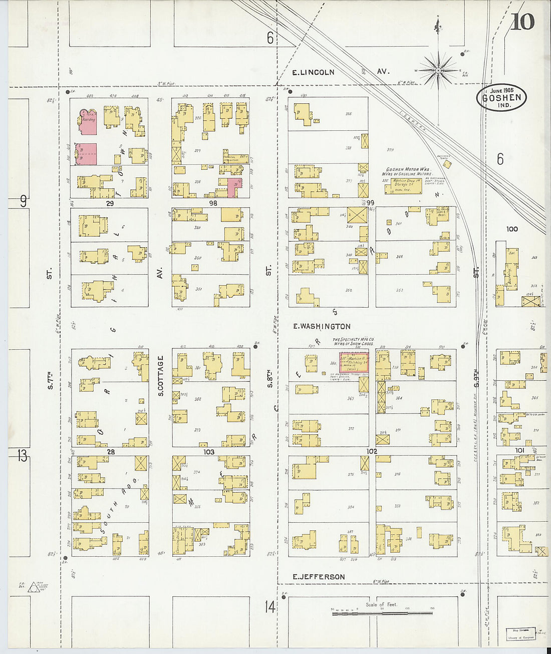 This old map of Goshen, Elkhart County, Indiana was created by Sanborn Map Company in 1905