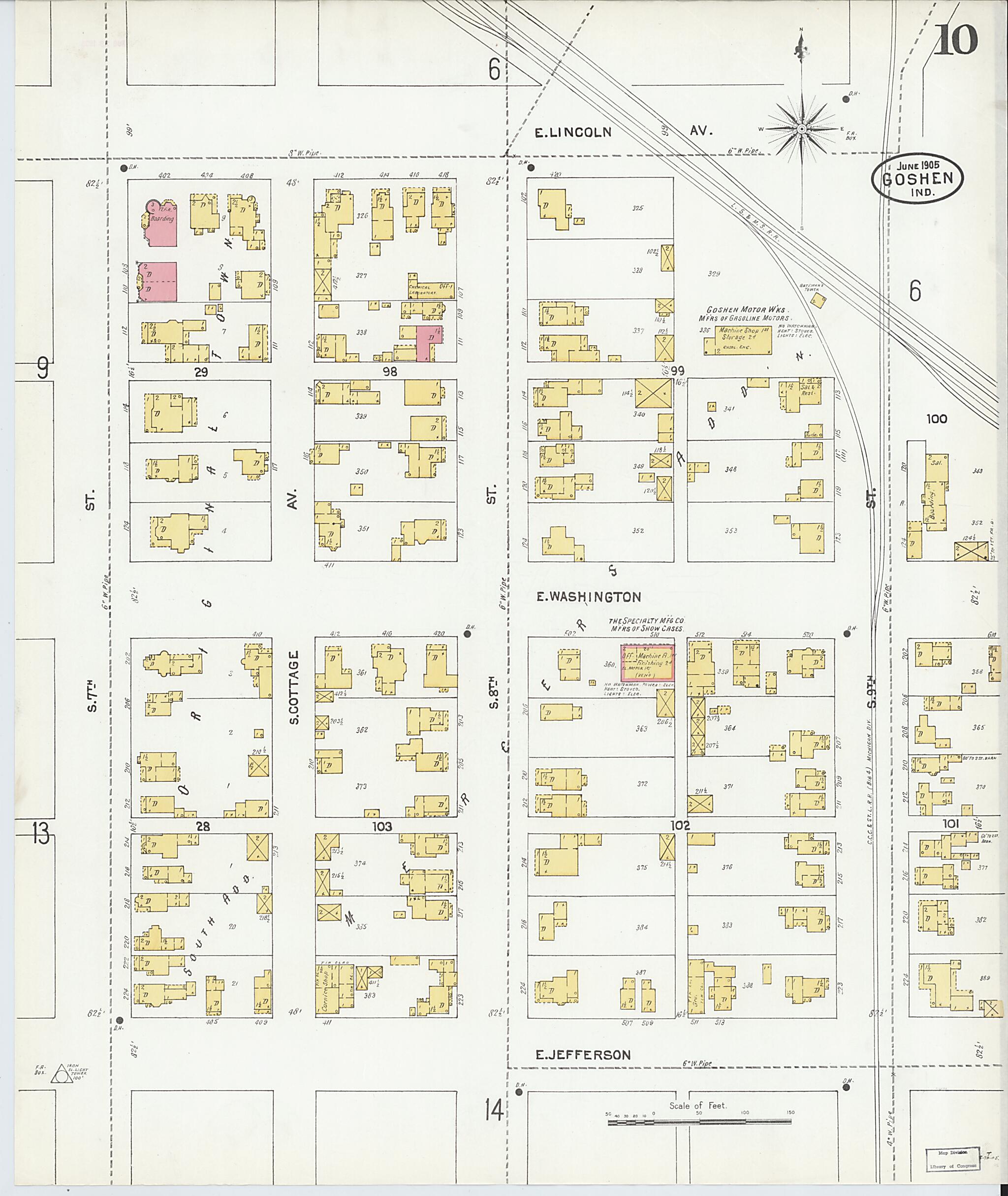 This old map of Goshen, Elkhart County, Indiana was created by Sanborn Map Company in 1905