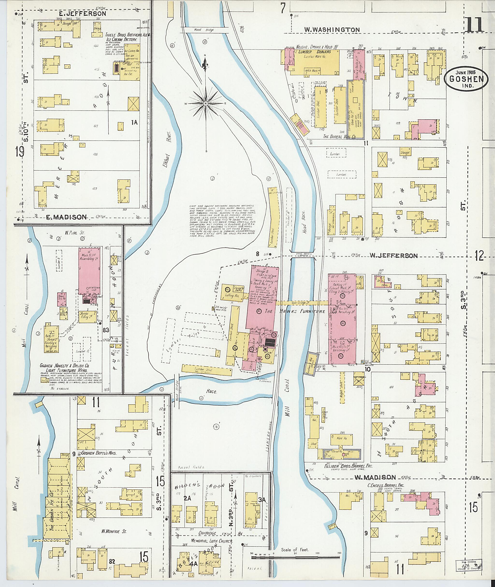 This old map of Goshen, Elkhart County, Indiana was created by Sanborn Map Company in 1905