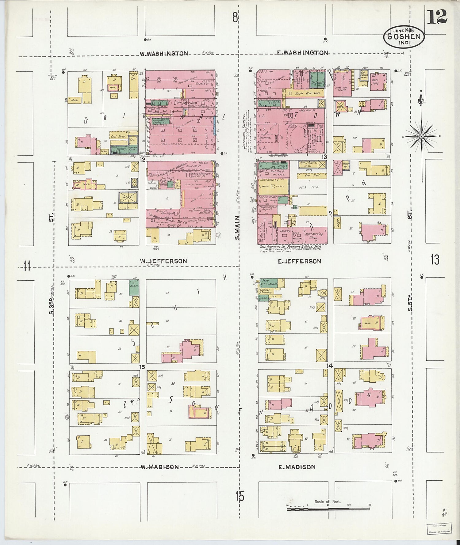 This old map of Goshen, Elkhart County, Indiana was created by Sanborn Map Company in 1905