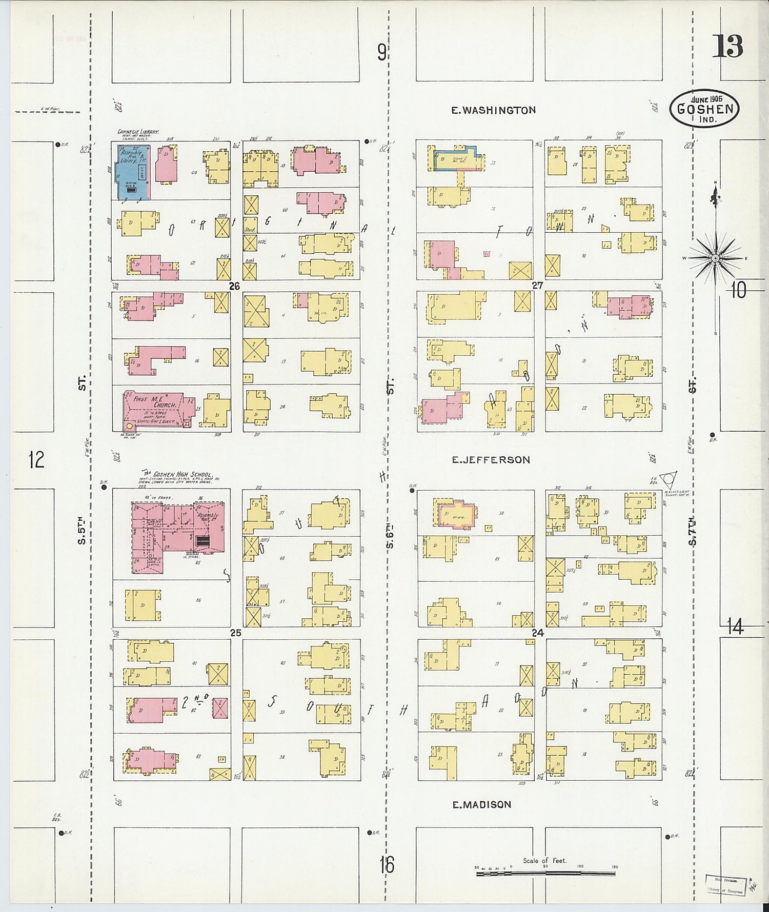 This old map of Goshen, Elkhart County, Indiana was created by Sanborn Map Company in 1905