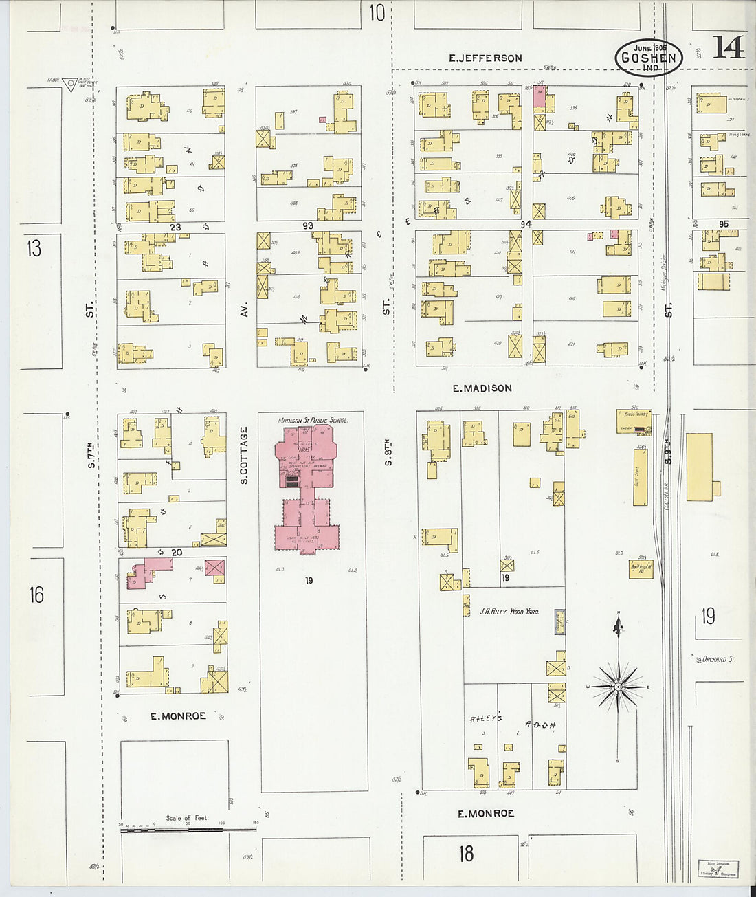 This old map of Goshen, Elkhart County, Indiana was created by Sanborn Map Company in 1905