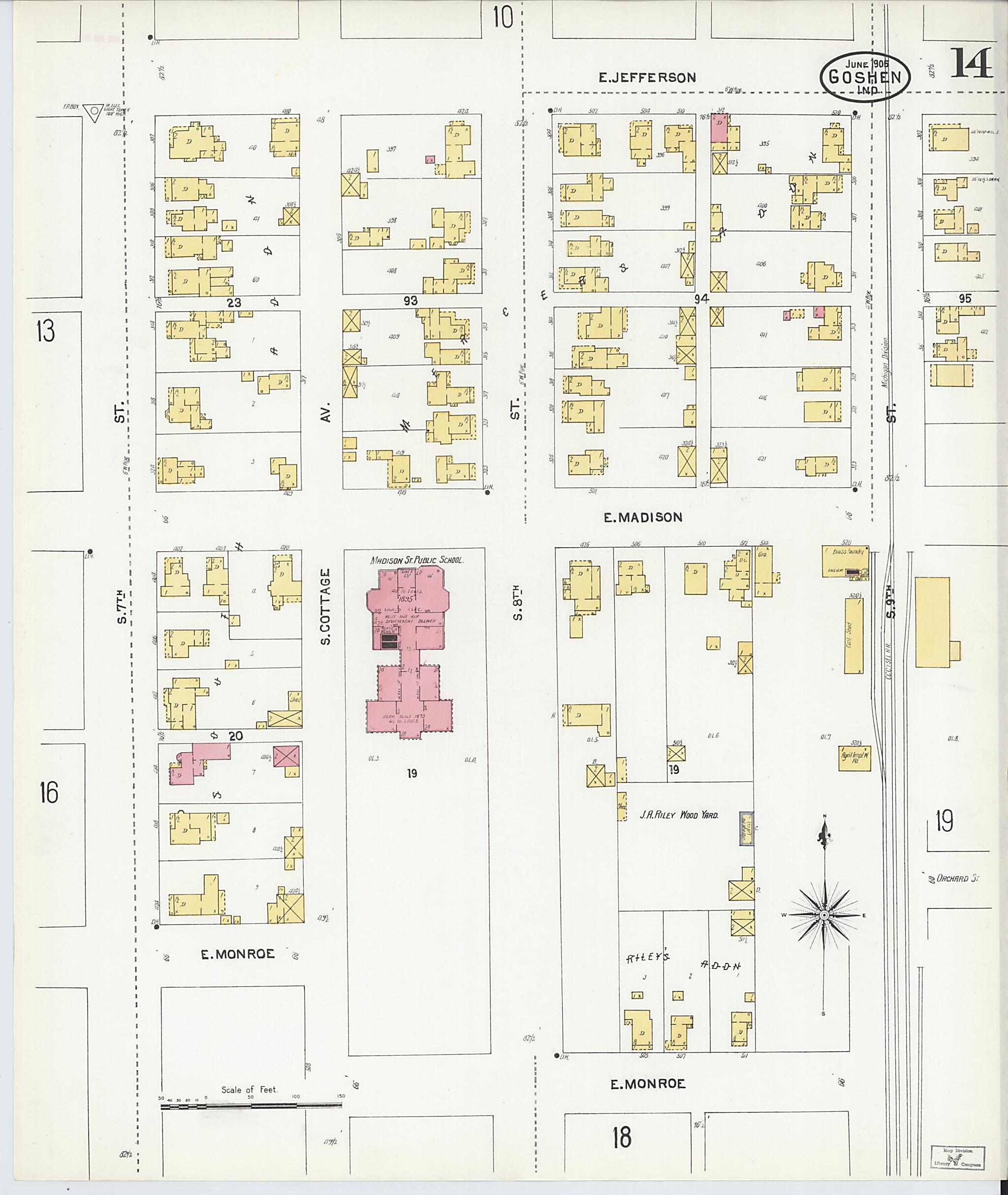 This old map of Goshen, Elkhart County, Indiana was created by Sanborn Map Company in 1905