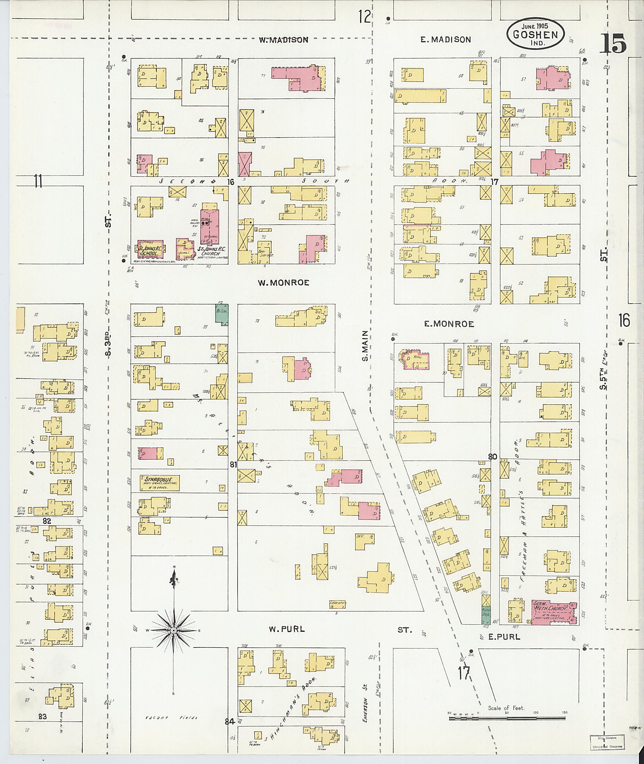 This old map of Goshen, Elkhart County, Indiana was created by Sanborn Map Company in 1905