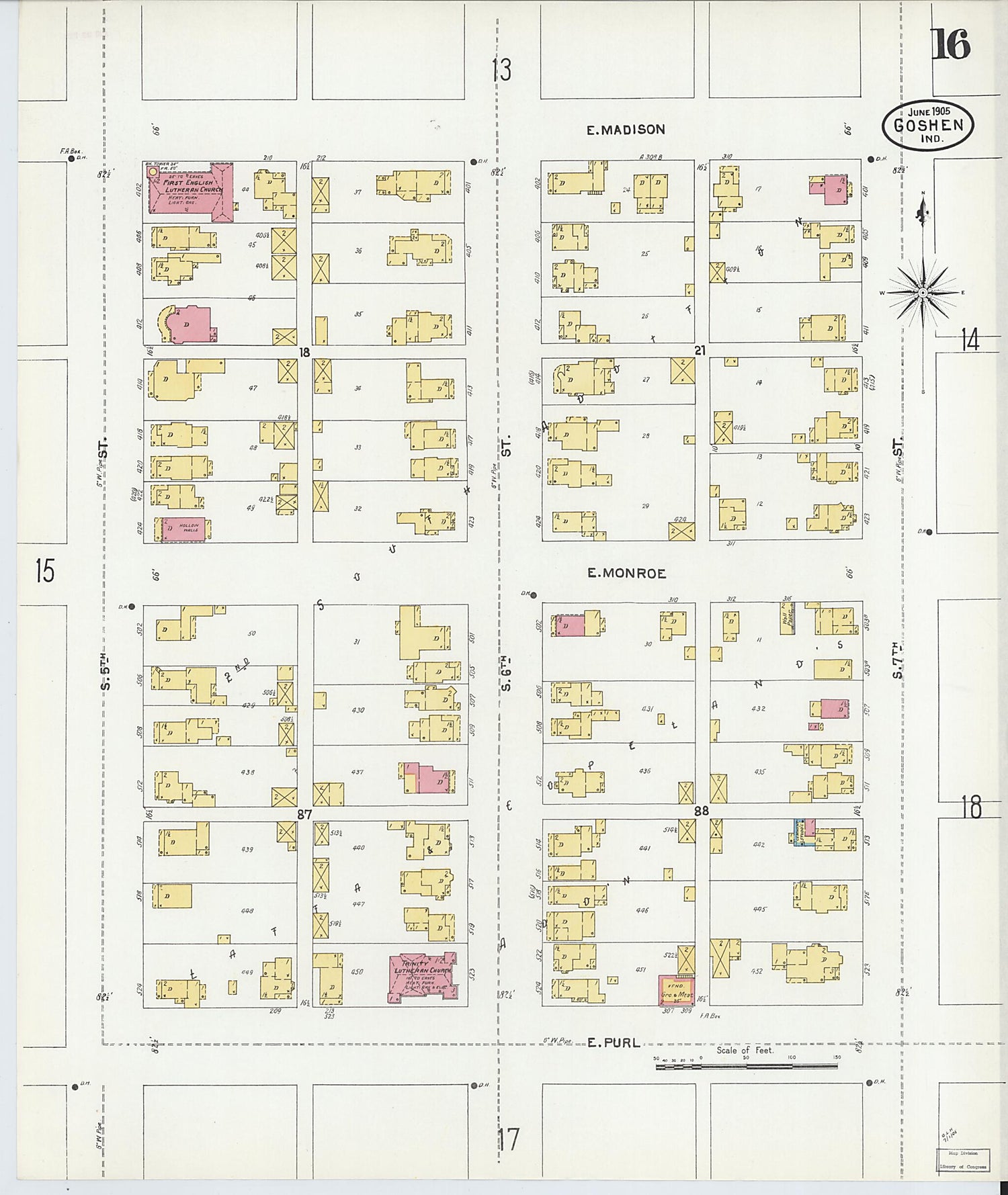 This old map of Goshen, Elkhart County, Indiana was created by Sanborn Map Company in 1905