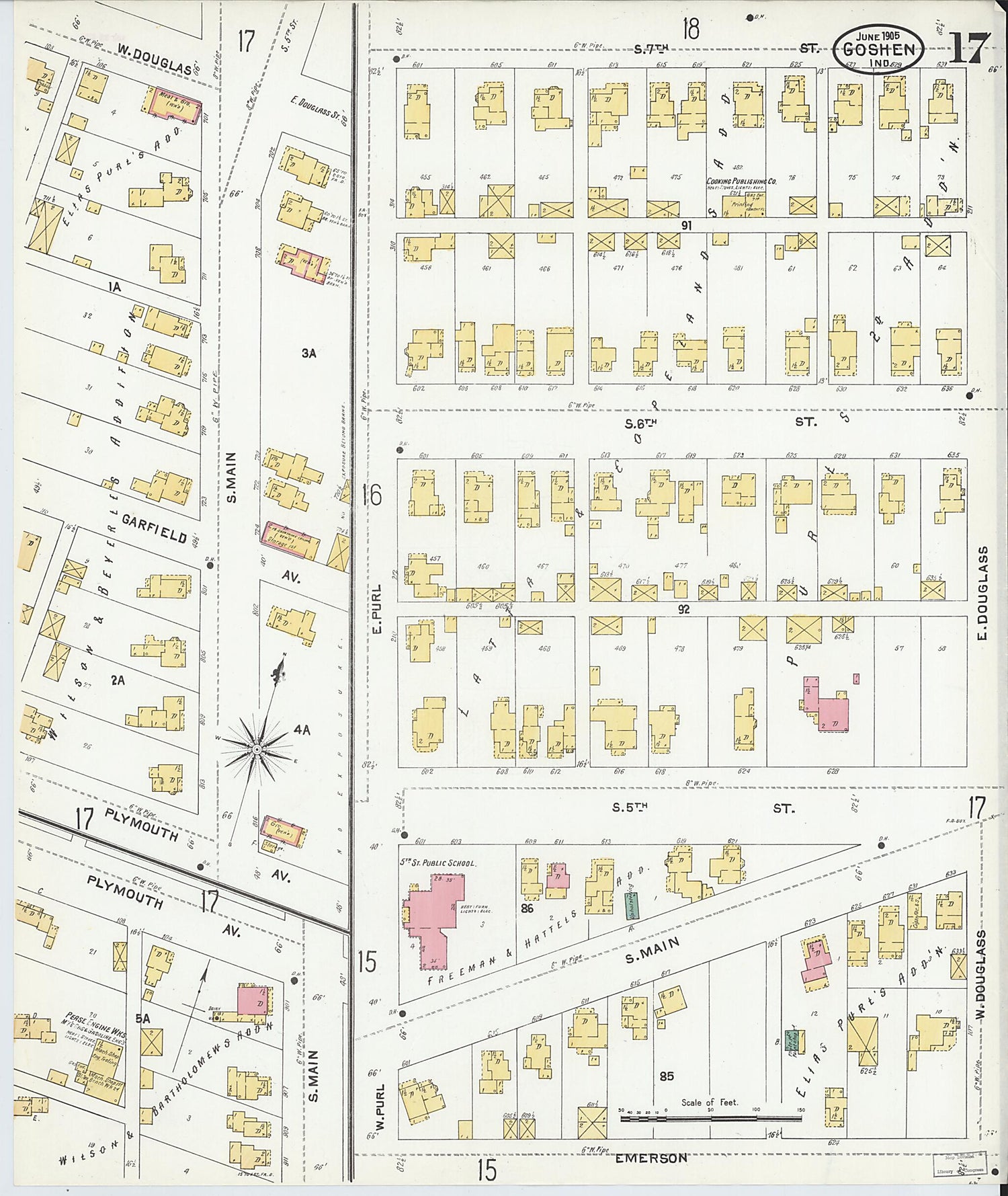 This old map of Goshen, Elkhart County, Indiana was created by Sanborn Map Company in 1905