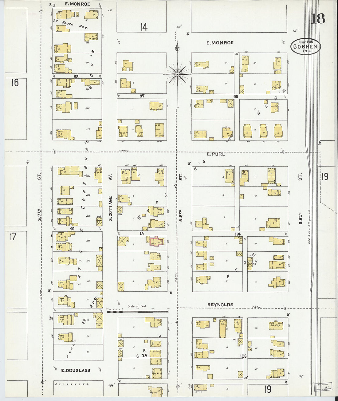 This old map of Goshen, Elkhart County, Indiana was created by Sanborn Map Company in 1905