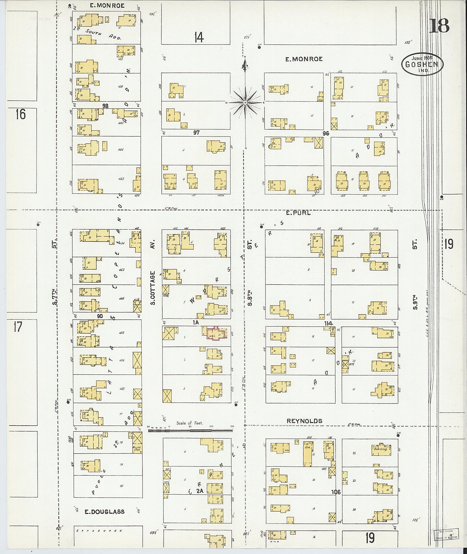 This old map of Goshen, Elkhart County, Indiana was created by Sanborn Map Company in 1905