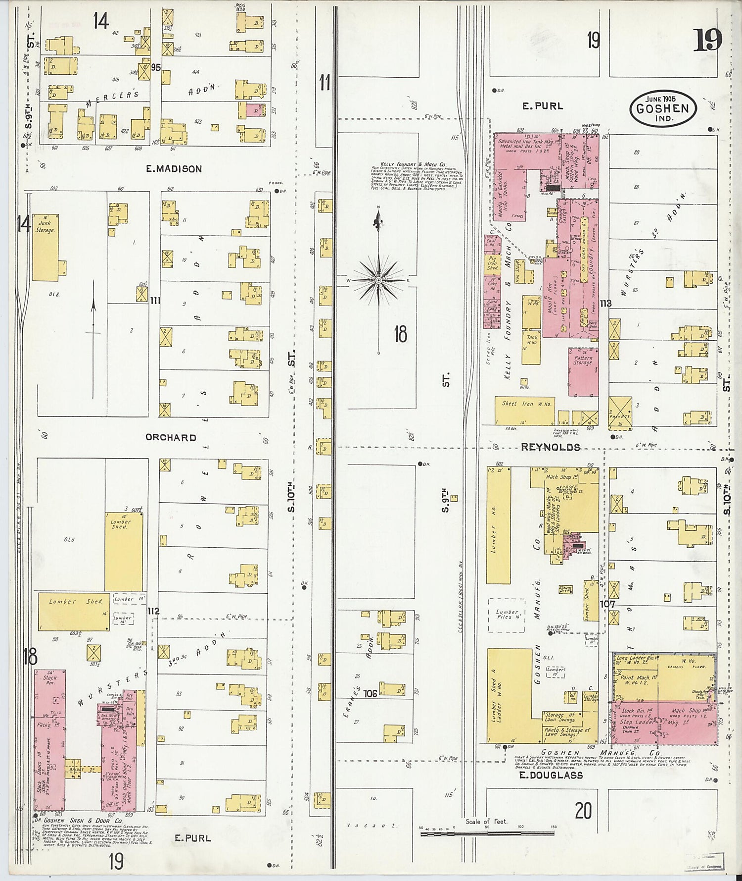 This old map of Goshen, Elkhart County, Indiana was created by Sanborn Map Company in 1905