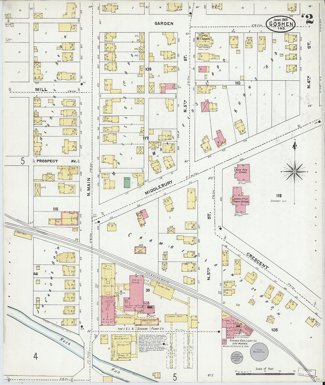 This old map of Goshen, Elkhart County, Indiana was created by Sanborn Map Company in 1905