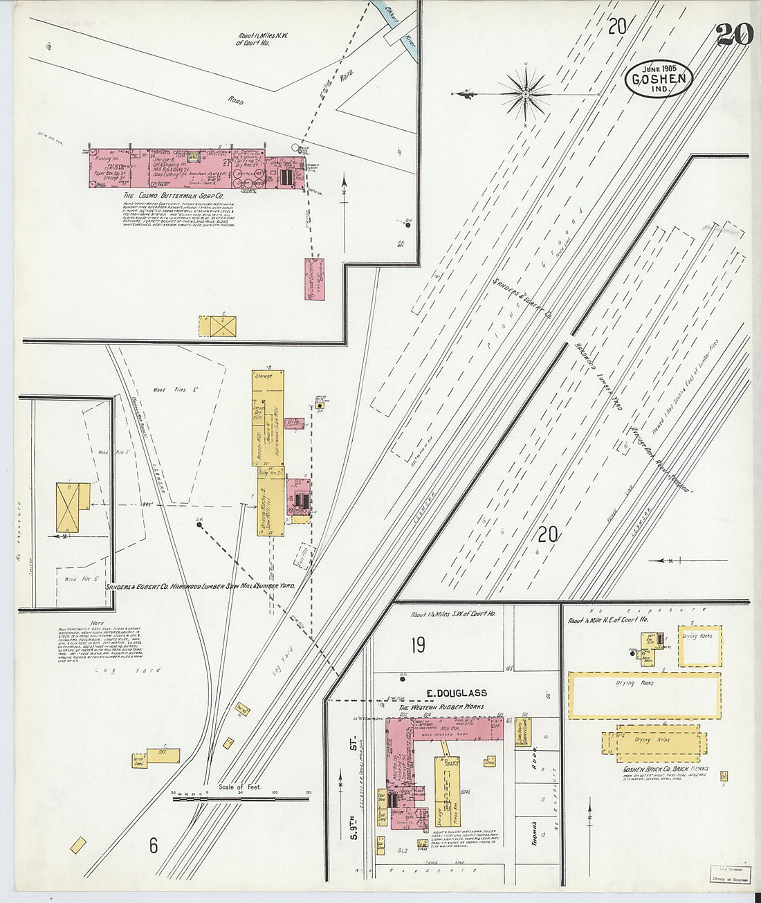 This old map of Goshen, Elkhart County, Indiana was created by Sanborn Map Company in 1905