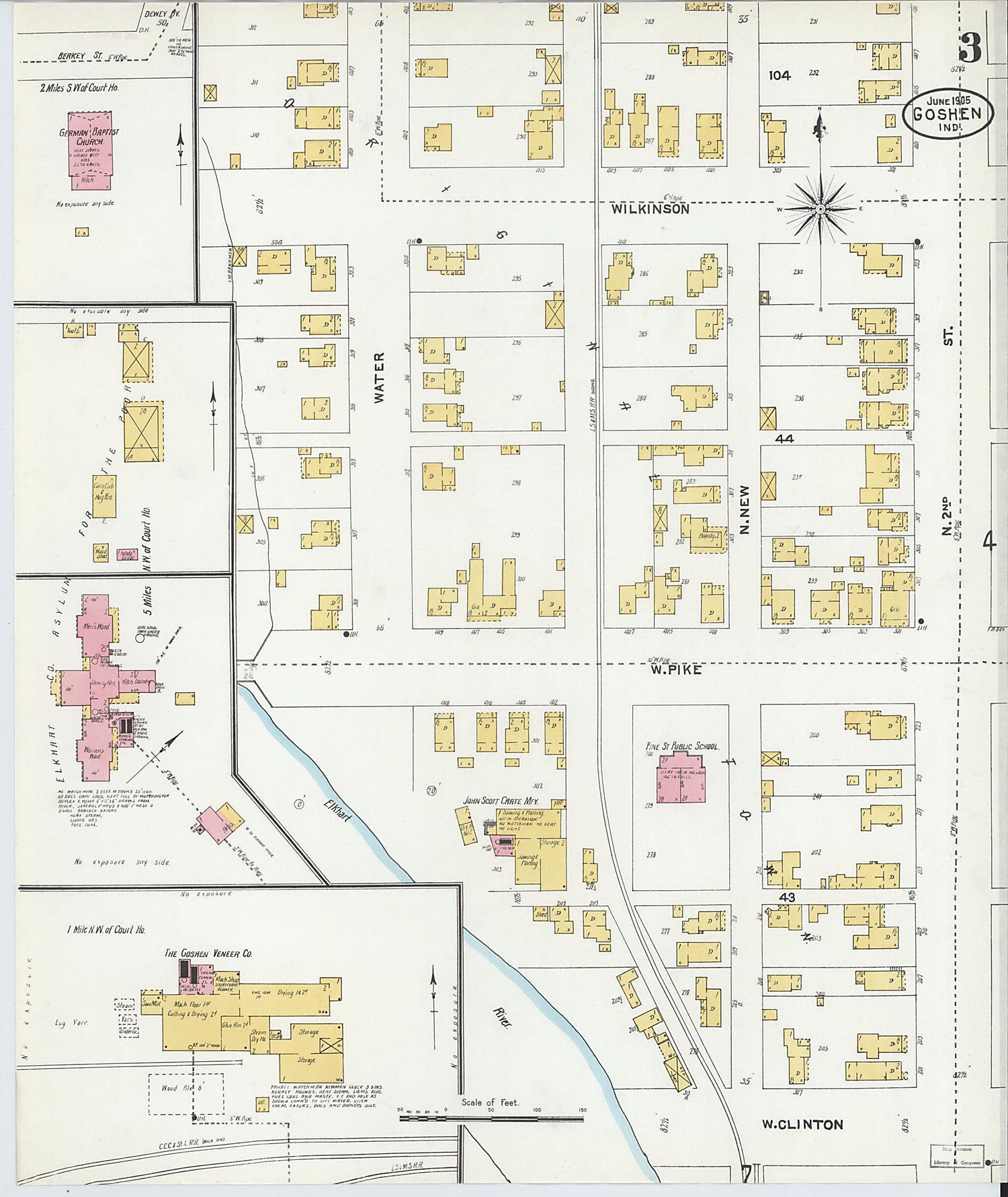 This old map of Goshen, Elkhart County, Indiana was created by Sanborn Map Company in 1905