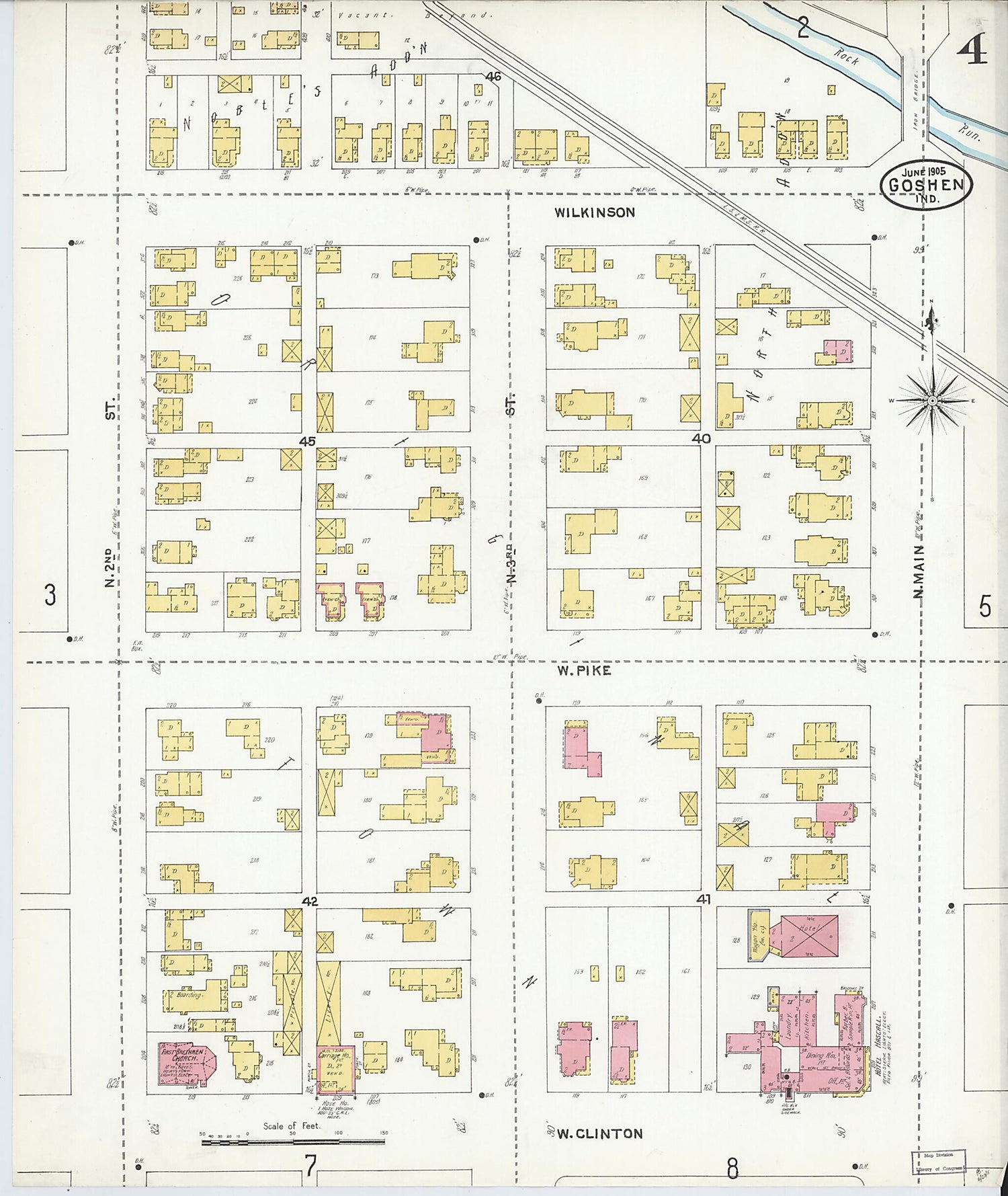 This old map of Goshen, Elkhart County, Indiana was created by Sanborn Map Company in 1905