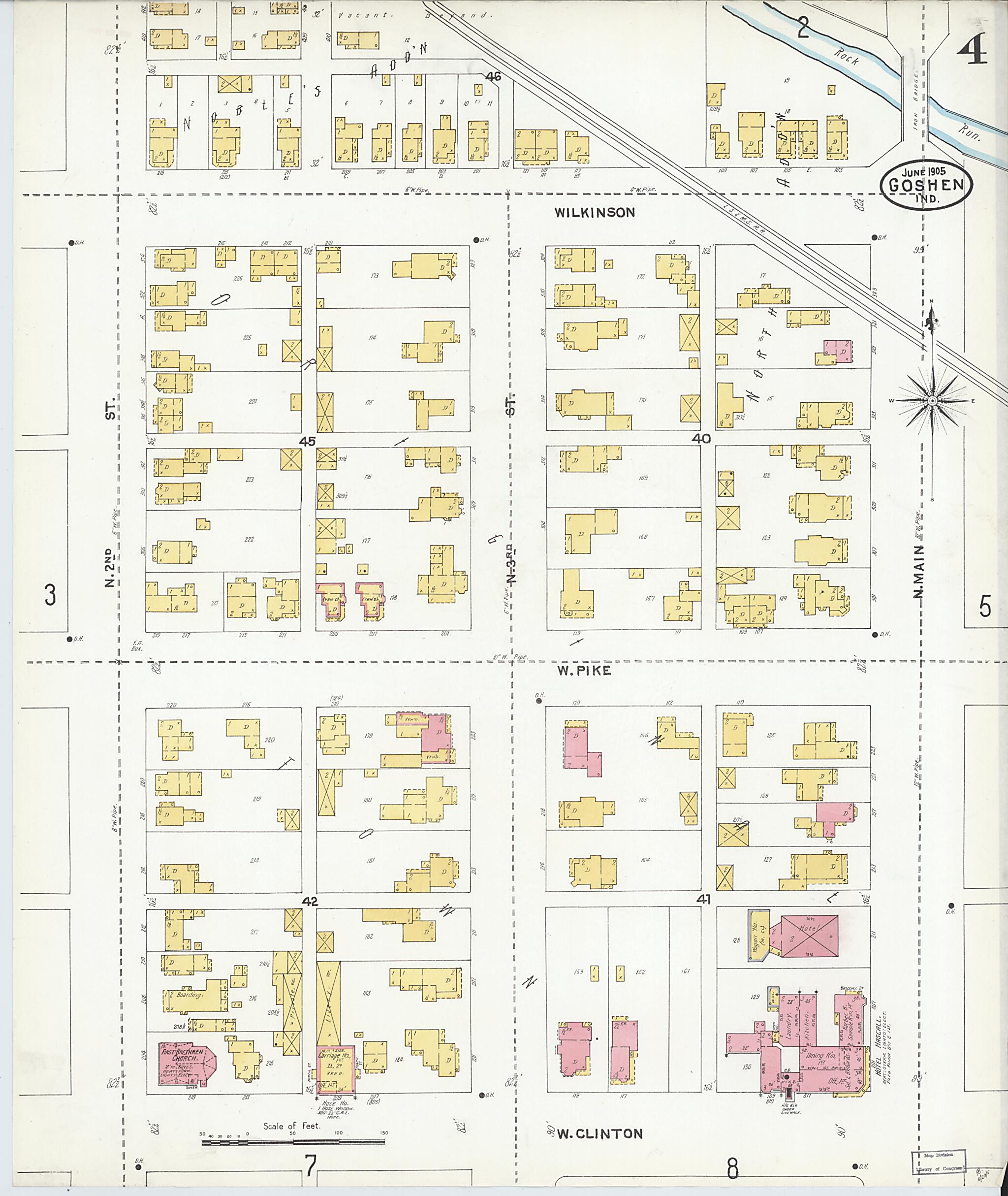 This old map of Goshen, Elkhart County, Indiana was created by Sanborn Map Company in 1905