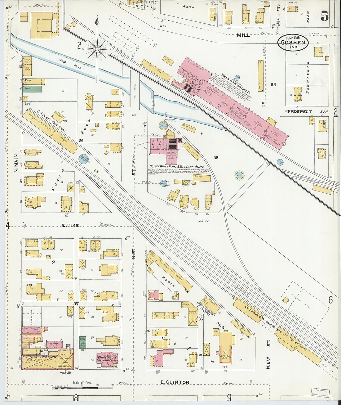 This old map of Goshen, Elkhart County, Indiana was created by Sanborn Map Company in 1905