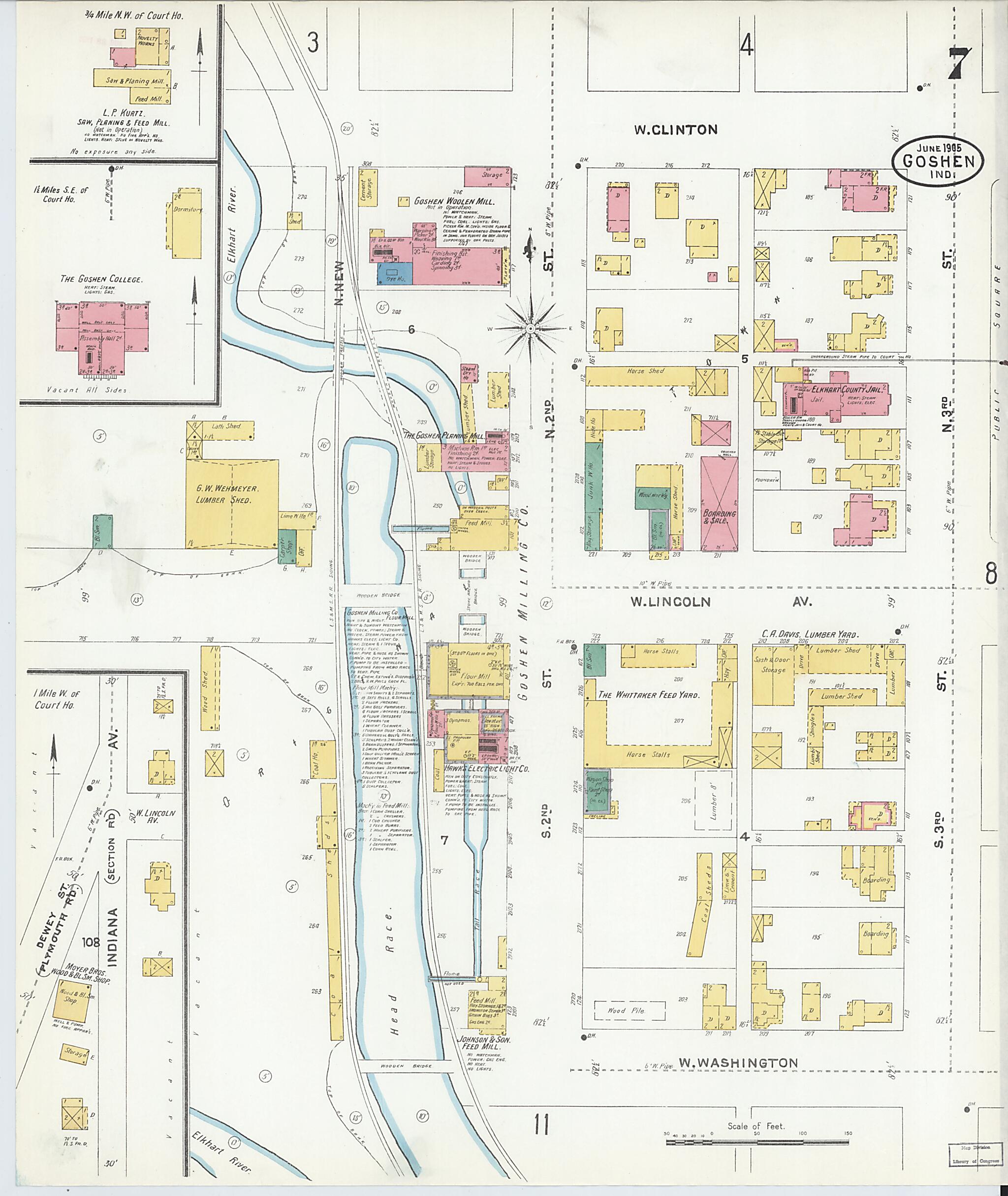 This old map of Goshen, Elkhart County, Indiana was created by Sanborn Map Company in 1905