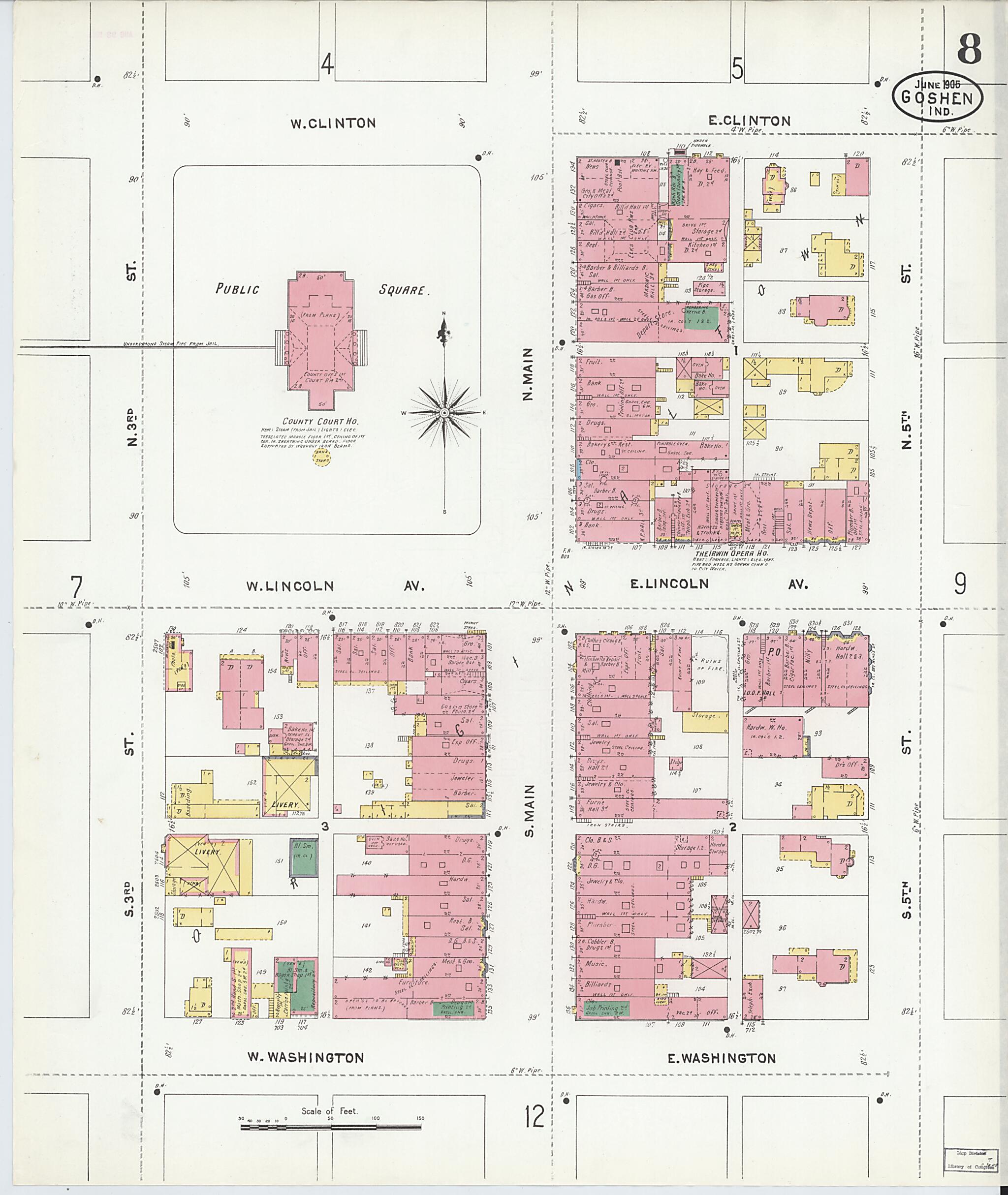 This old map of Goshen, Elkhart County, Indiana was created by Sanborn Map Company in 1905