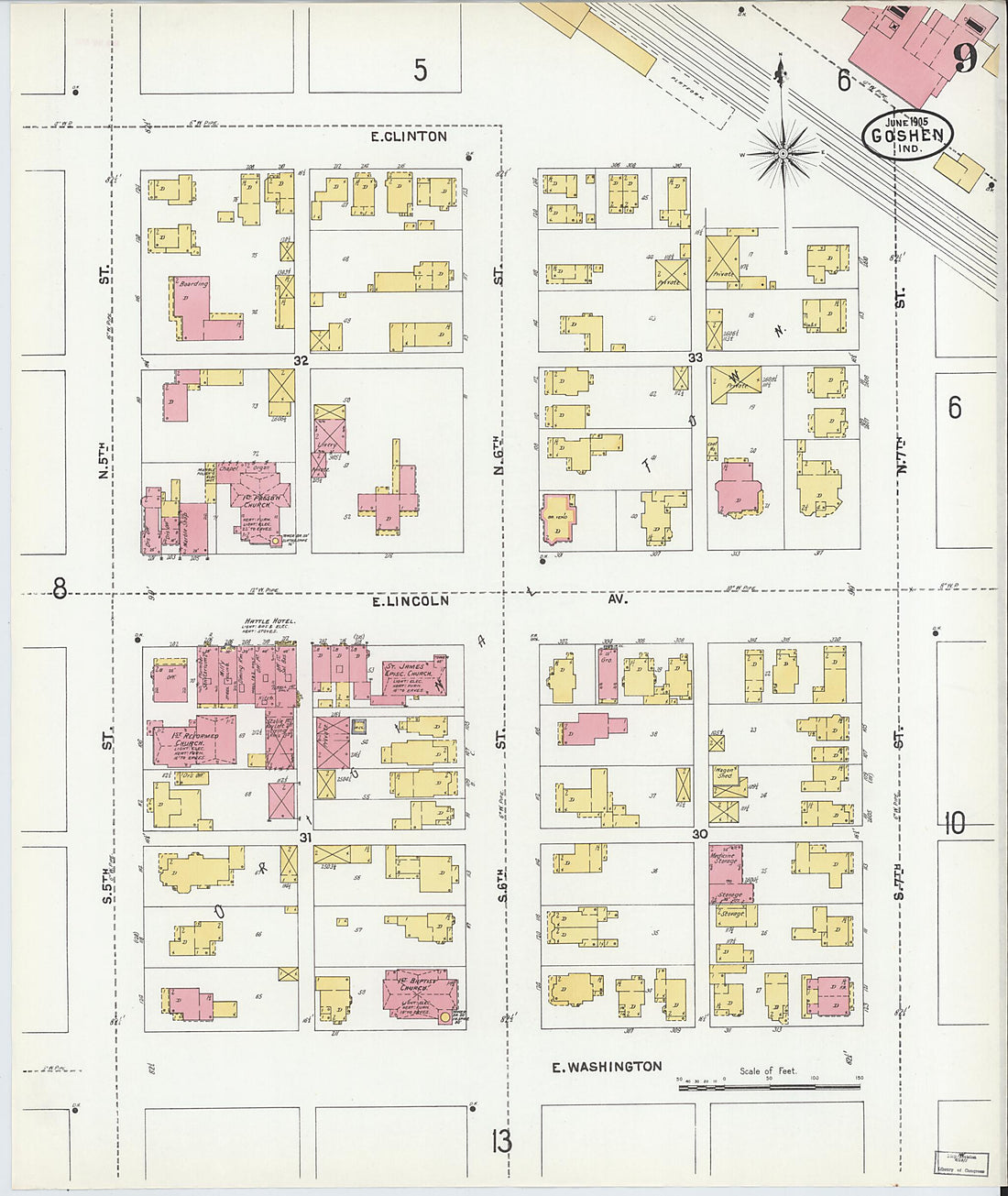 This old map of Goshen, Elkhart County, Indiana was created by Sanborn Map Company in 1905