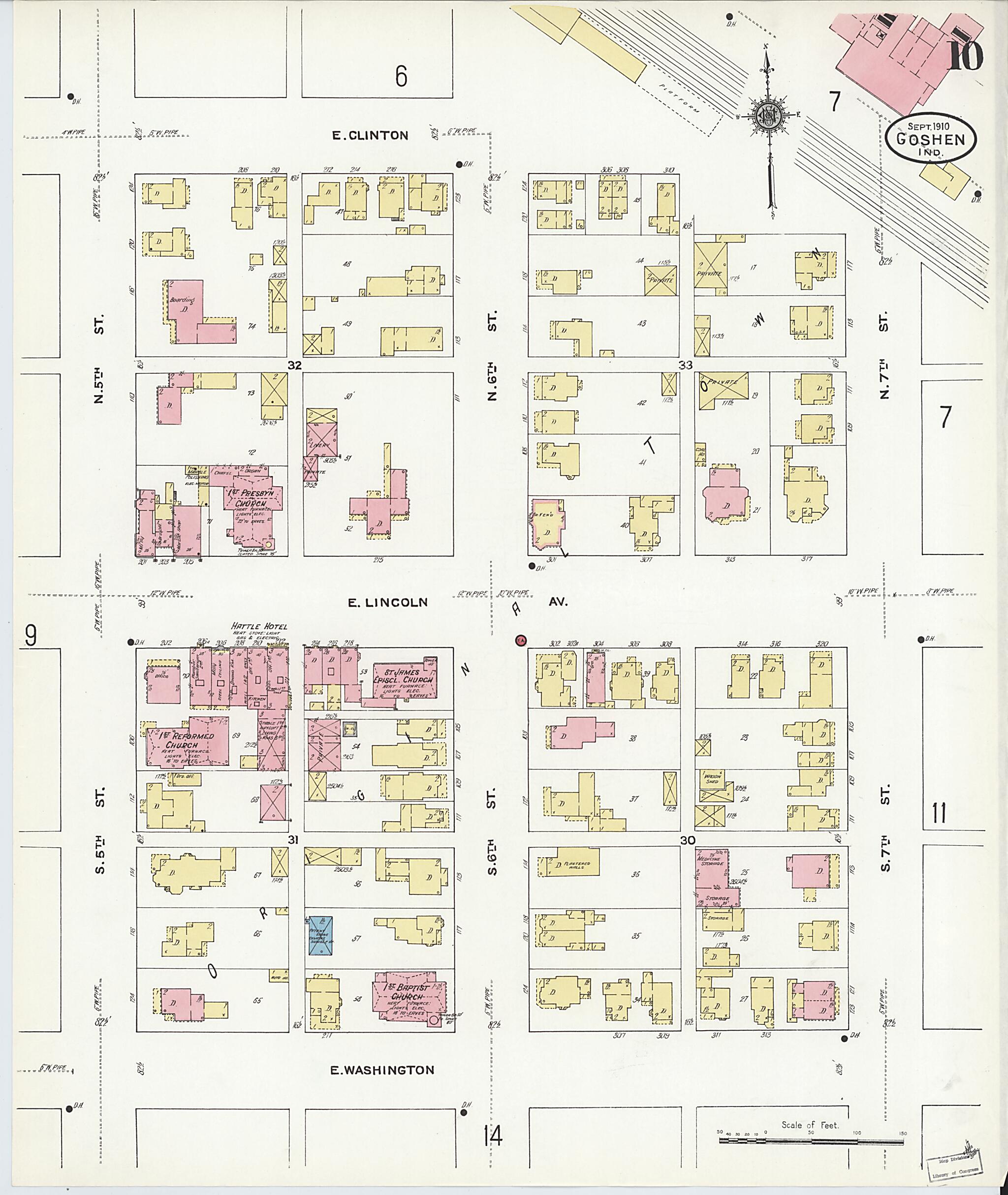 This old map of Goshen, Elkhart County, Indiana was created by Sanborn Map Company in 1910