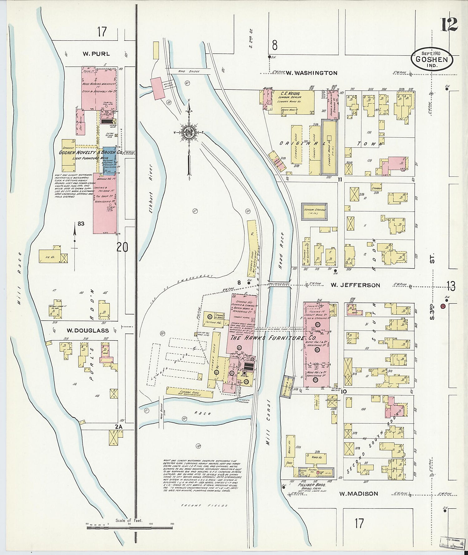 This old map of Goshen, Elkhart County, Indiana was created by Sanborn Map Company in 1910