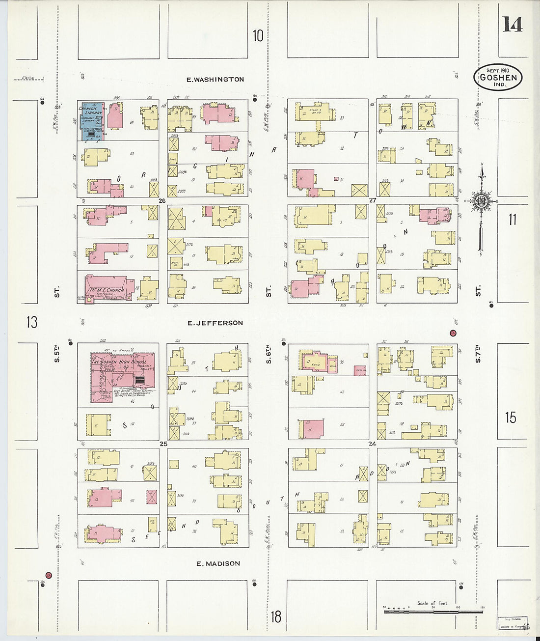 This old map of Goshen, Elkhart County, Indiana was created by Sanborn Map Company in 1910