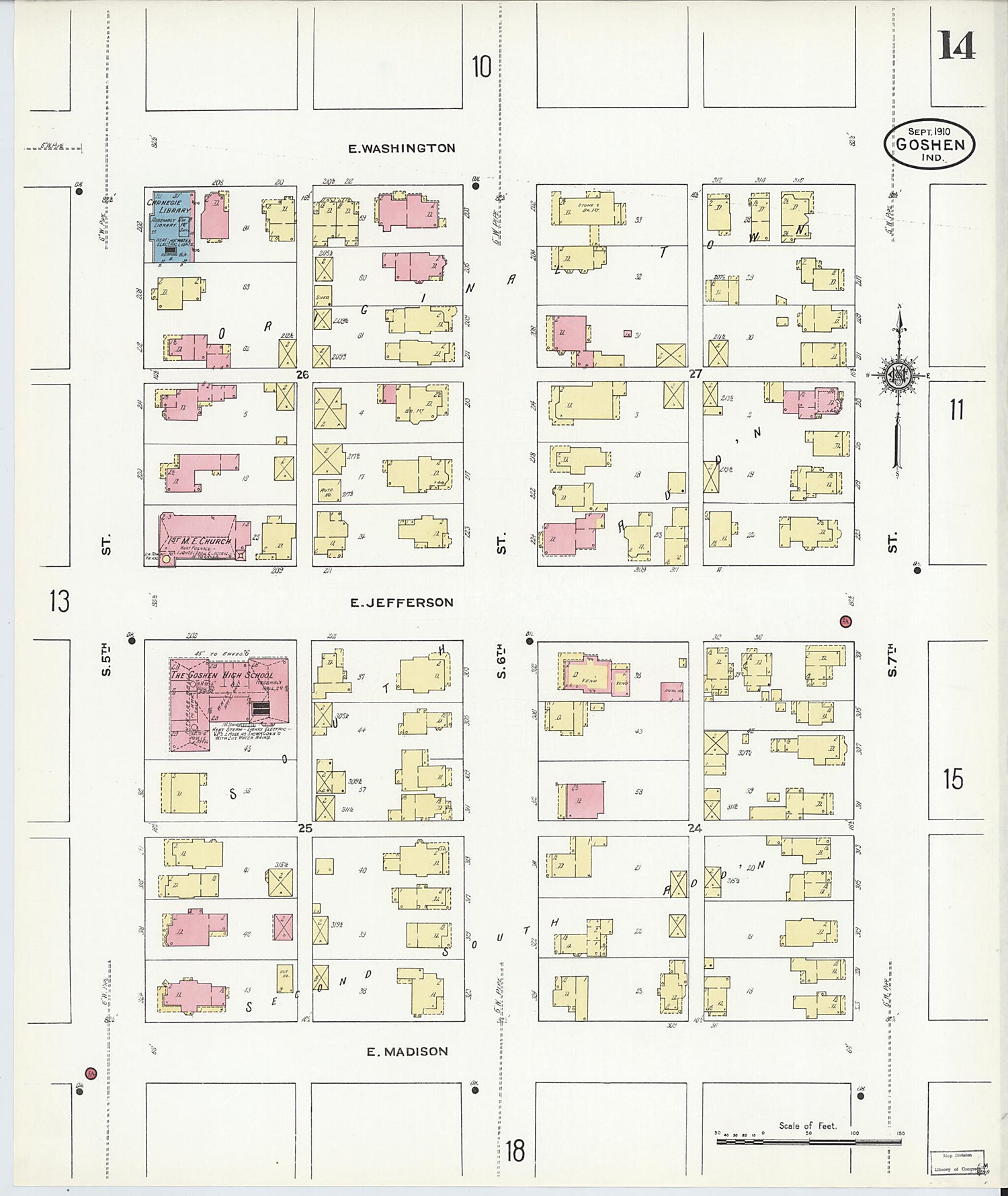 This old map of Goshen, Elkhart County, Indiana was created by Sanborn Map Company in 1910