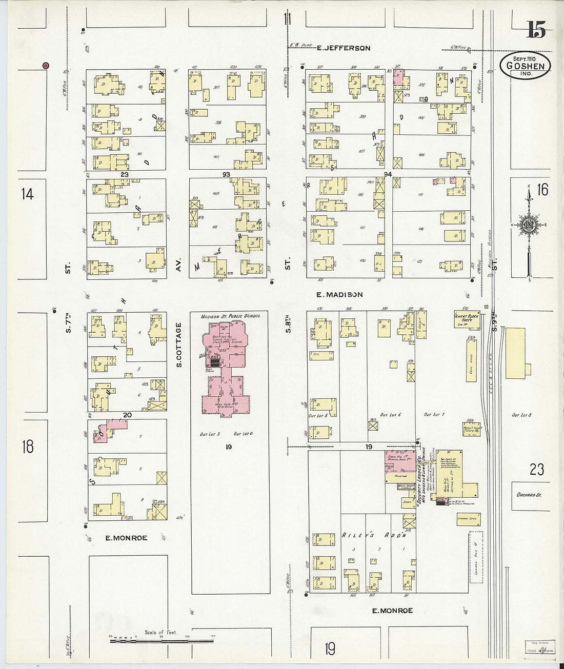 This old map of Goshen, Elkhart County, Indiana was created by Sanborn Map Company in 1910