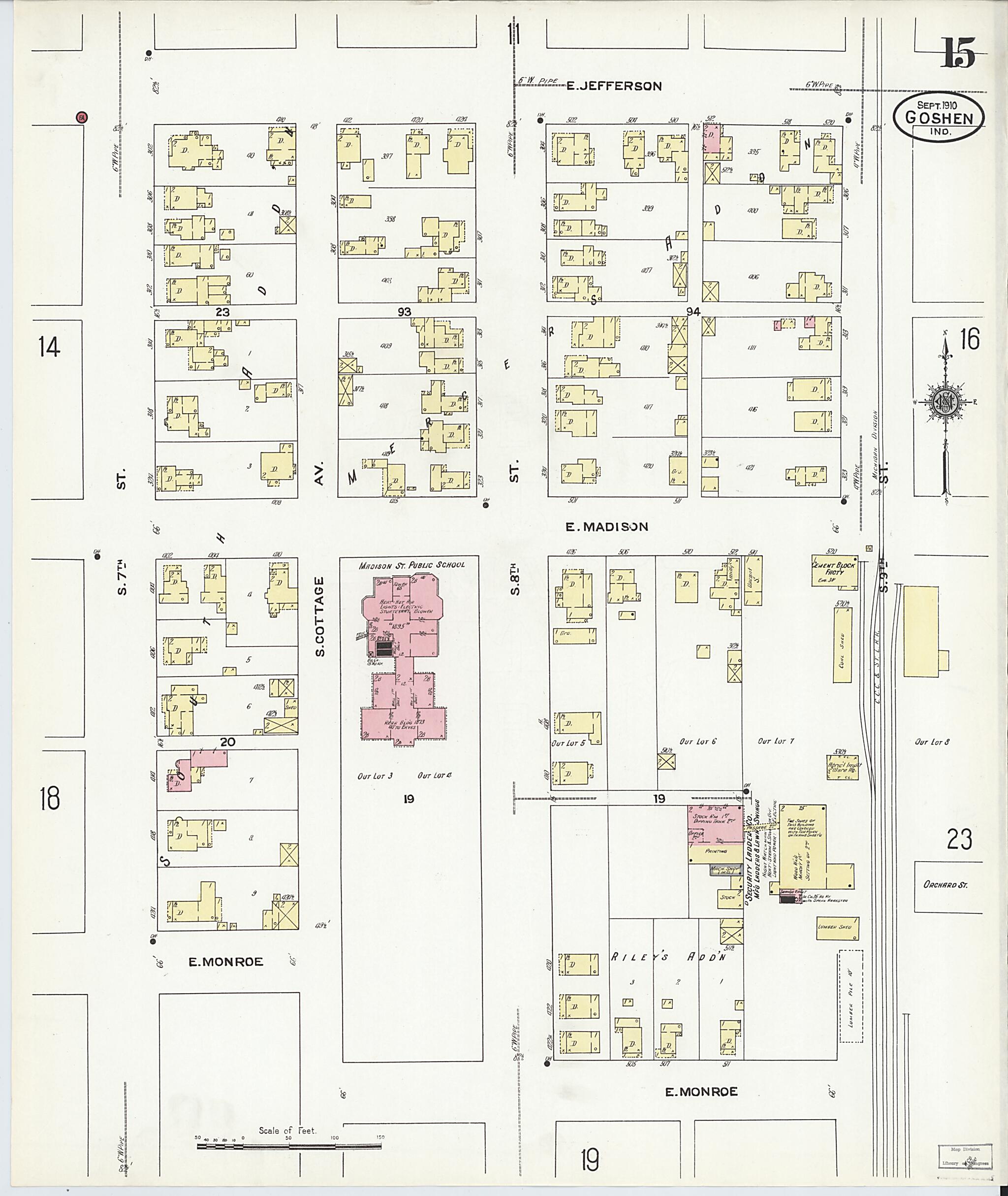 This old map of Goshen, Elkhart County, Indiana was created by Sanborn Map Company in 1910