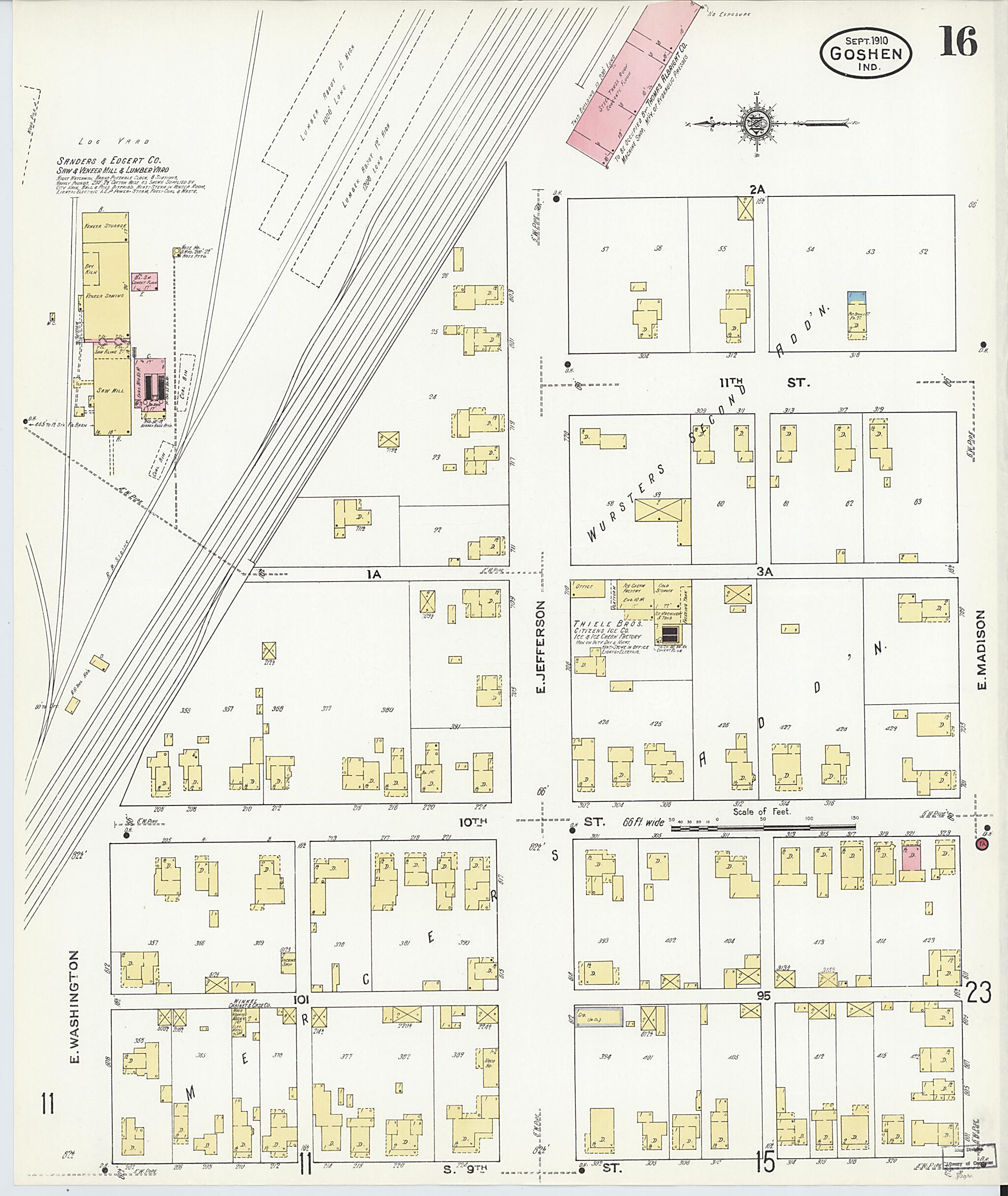 This old map of Goshen, Elkhart County, Indiana was created by Sanborn Map Company in 1910