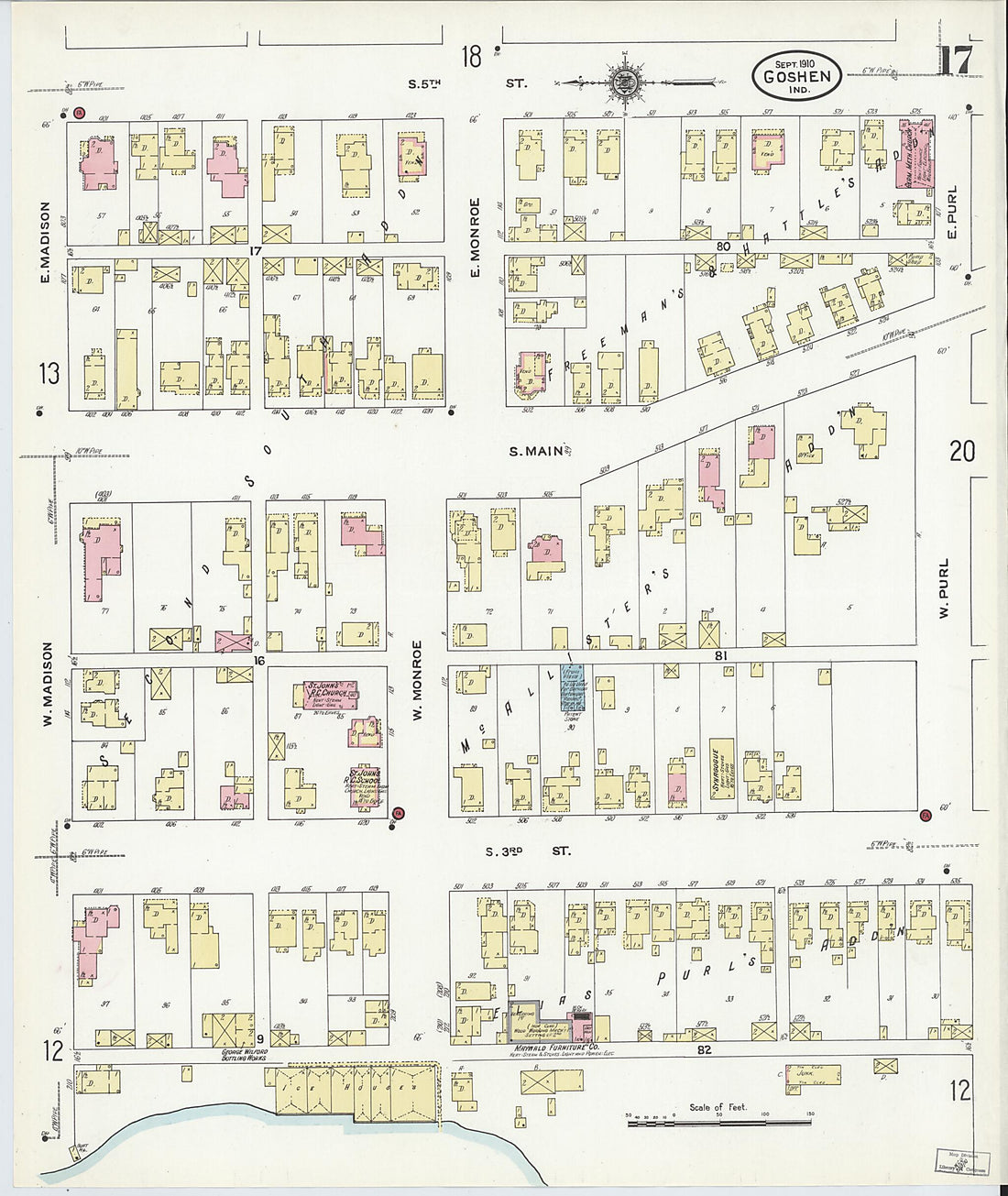 This old map of Goshen, Elkhart County, Indiana was created by Sanborn Map Company in 1910