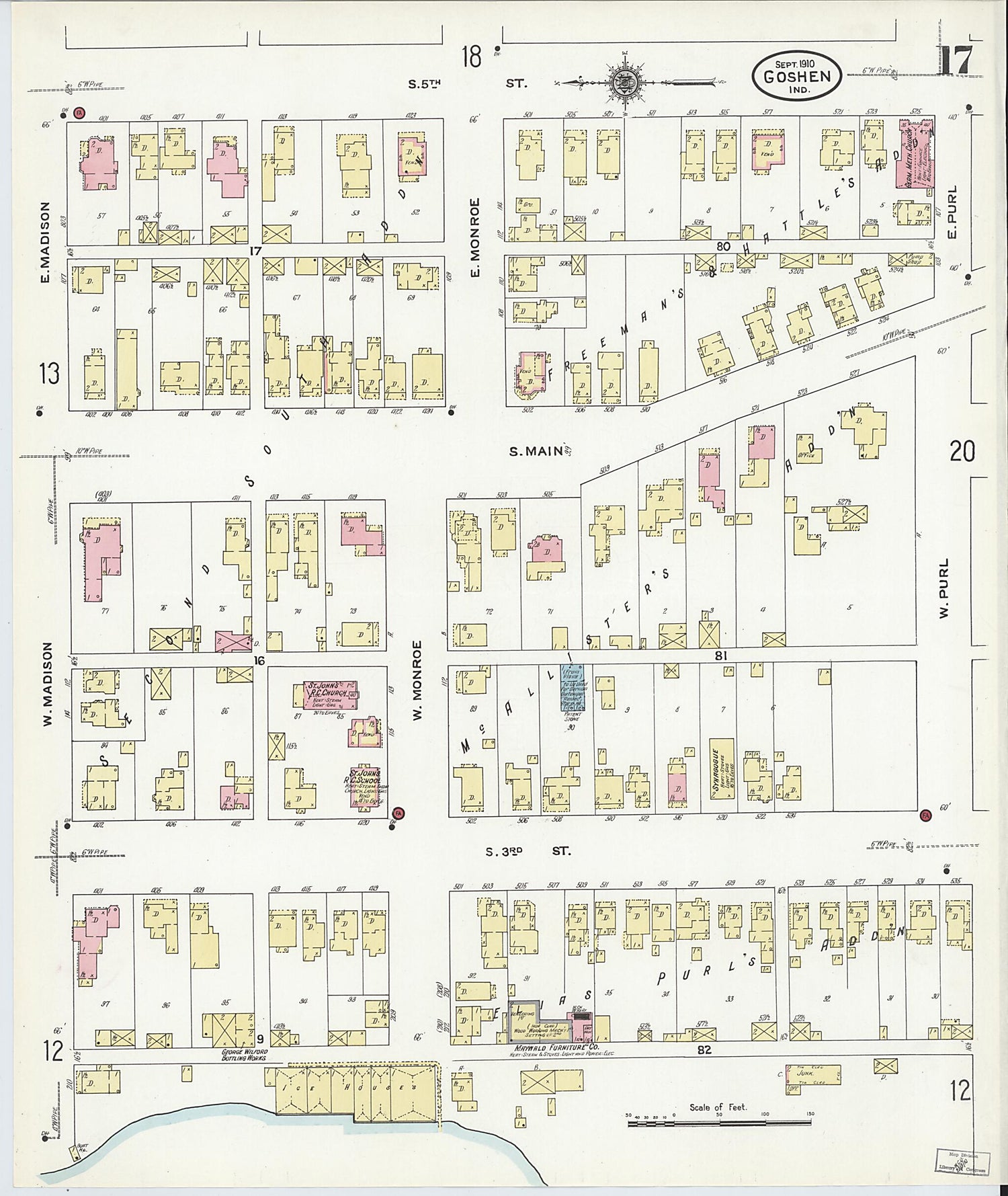 This old map of Goshen, Elkhart County, Indiana was created by Sanborn Map Company in 1910