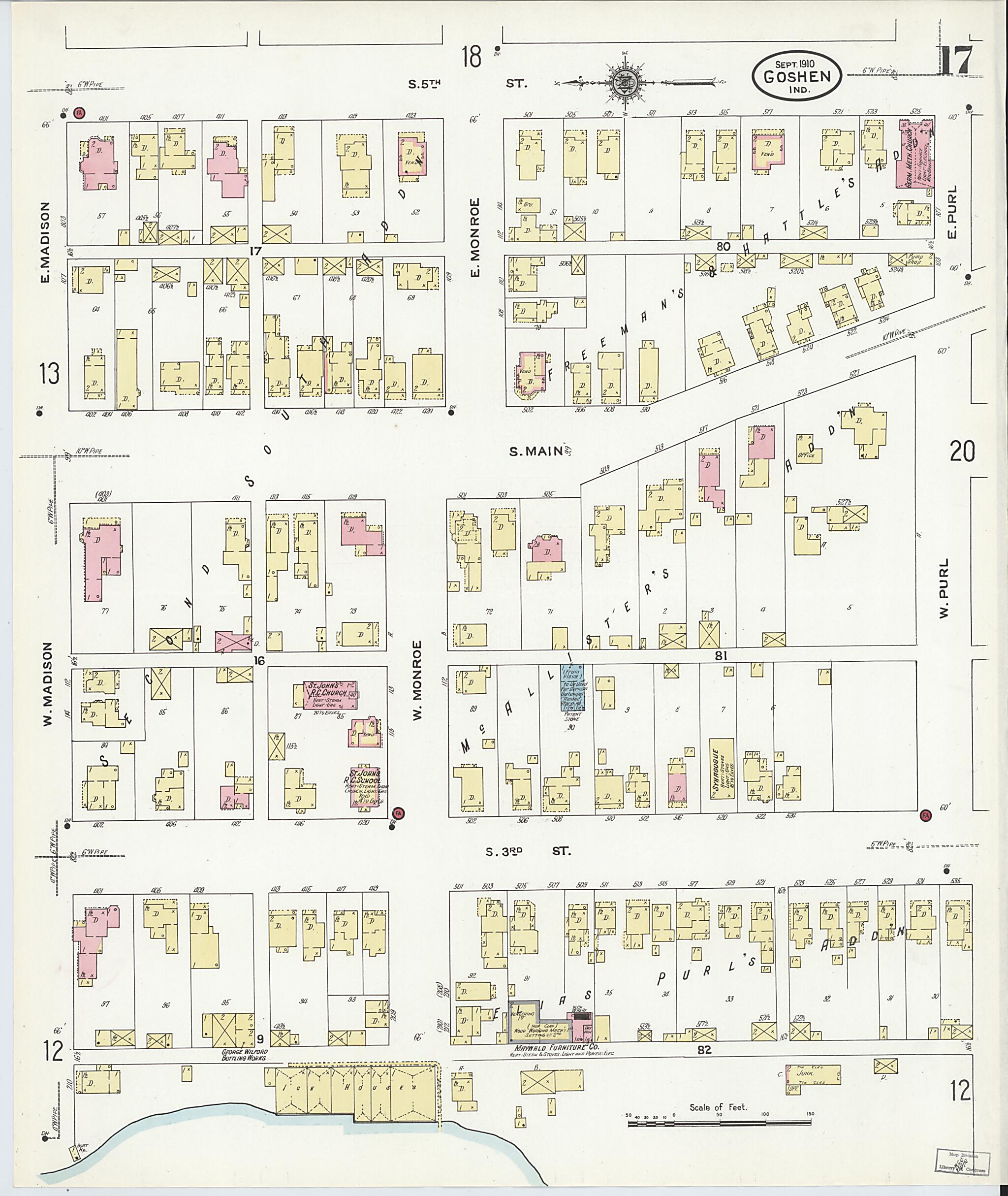 This old map of Goshen, Elkhart County, Indiana was created by Sanborn Map Company in 1910