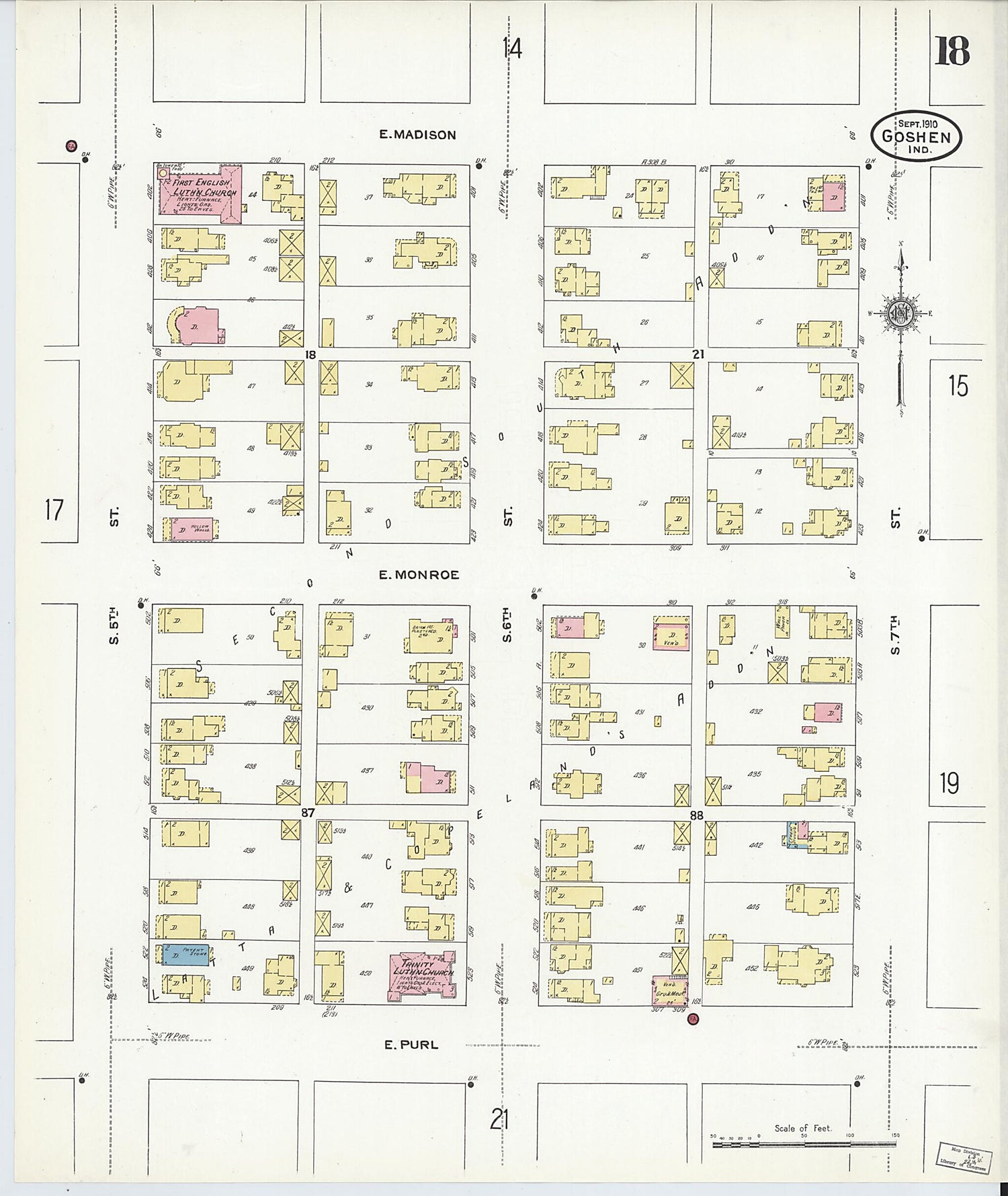 This old map of Goshen, Elkhart County, Indiana was created by Sanborn Map Company in 1910