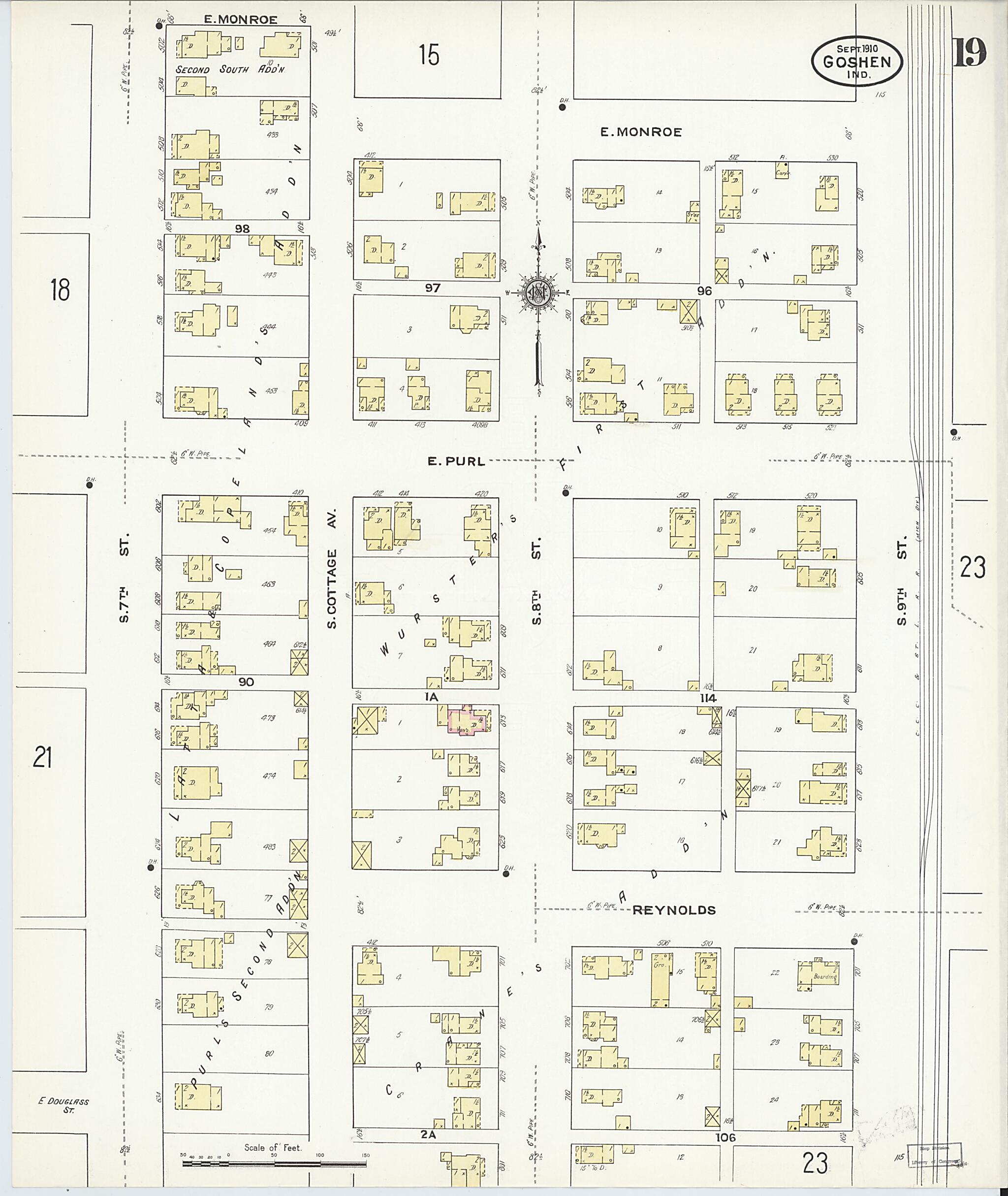 This old map of Goshen, Elkhart County, Indiana was created by Sanborn Map Company in 1910