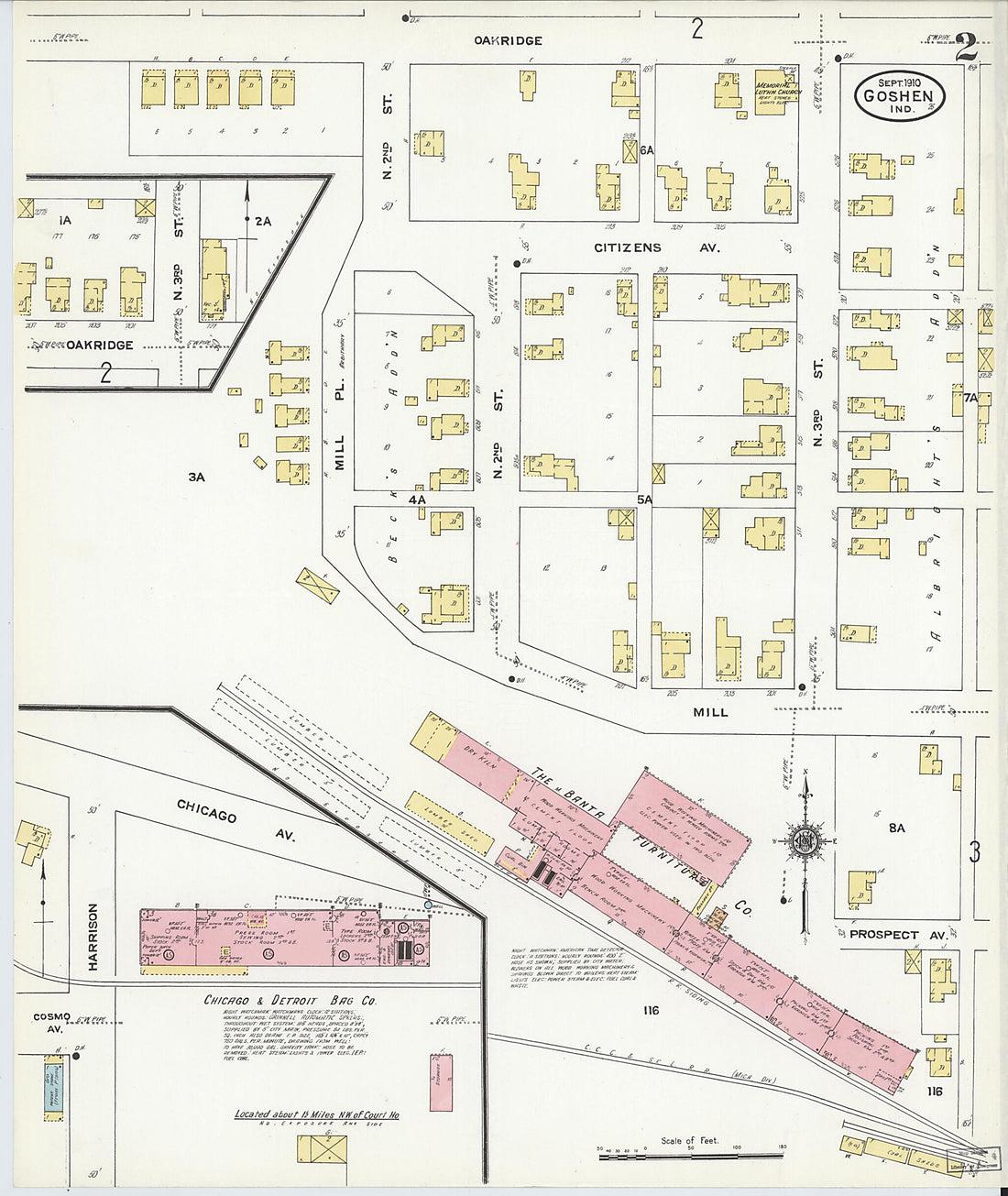 This old map of Goshen, Elkhart County, Indiana was created by Sanborn Map Company in 1910